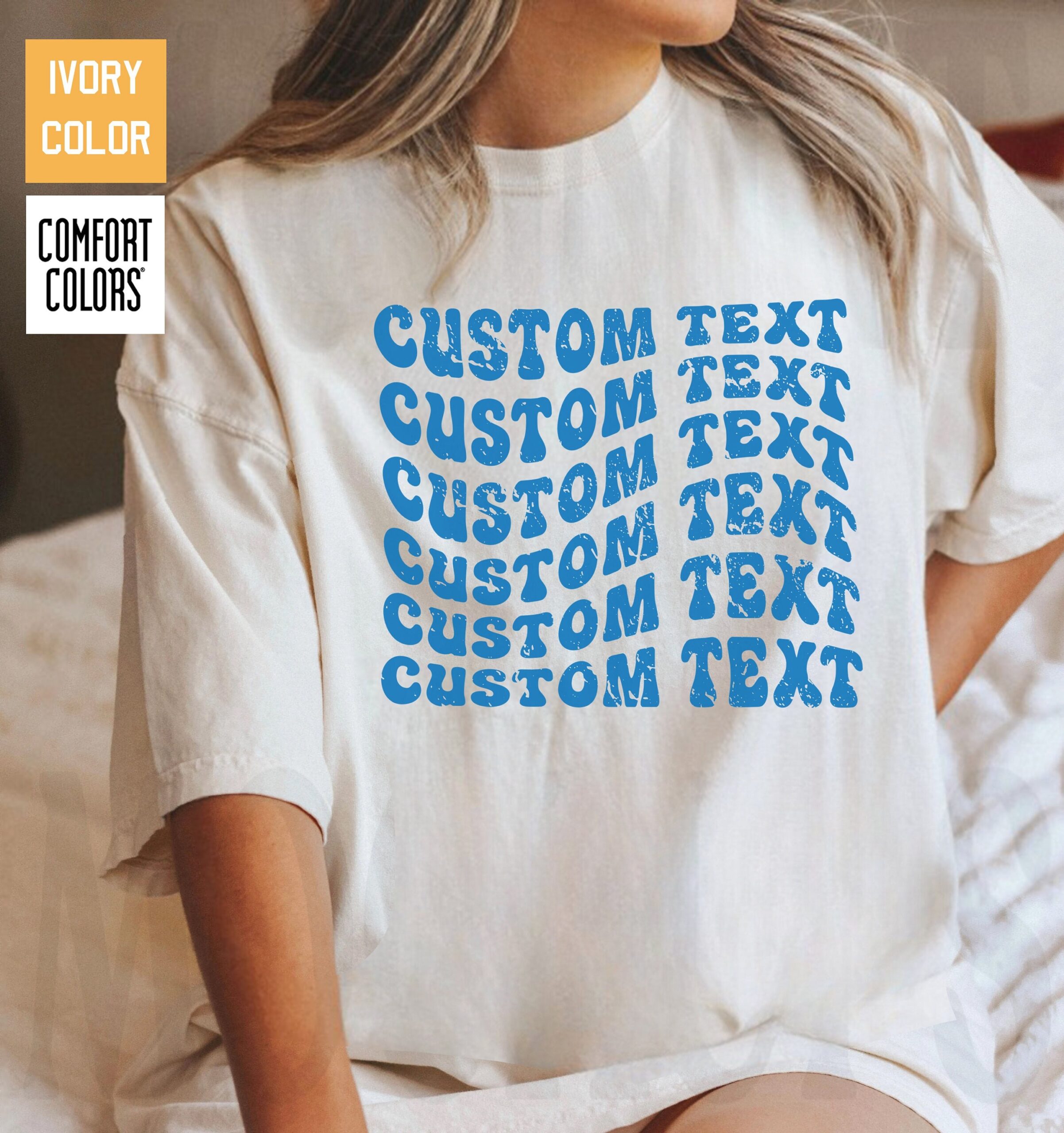 Custom Wavy Letters Personalized Colorful Stacked Wavy Letters Retro Text Shirt image 1