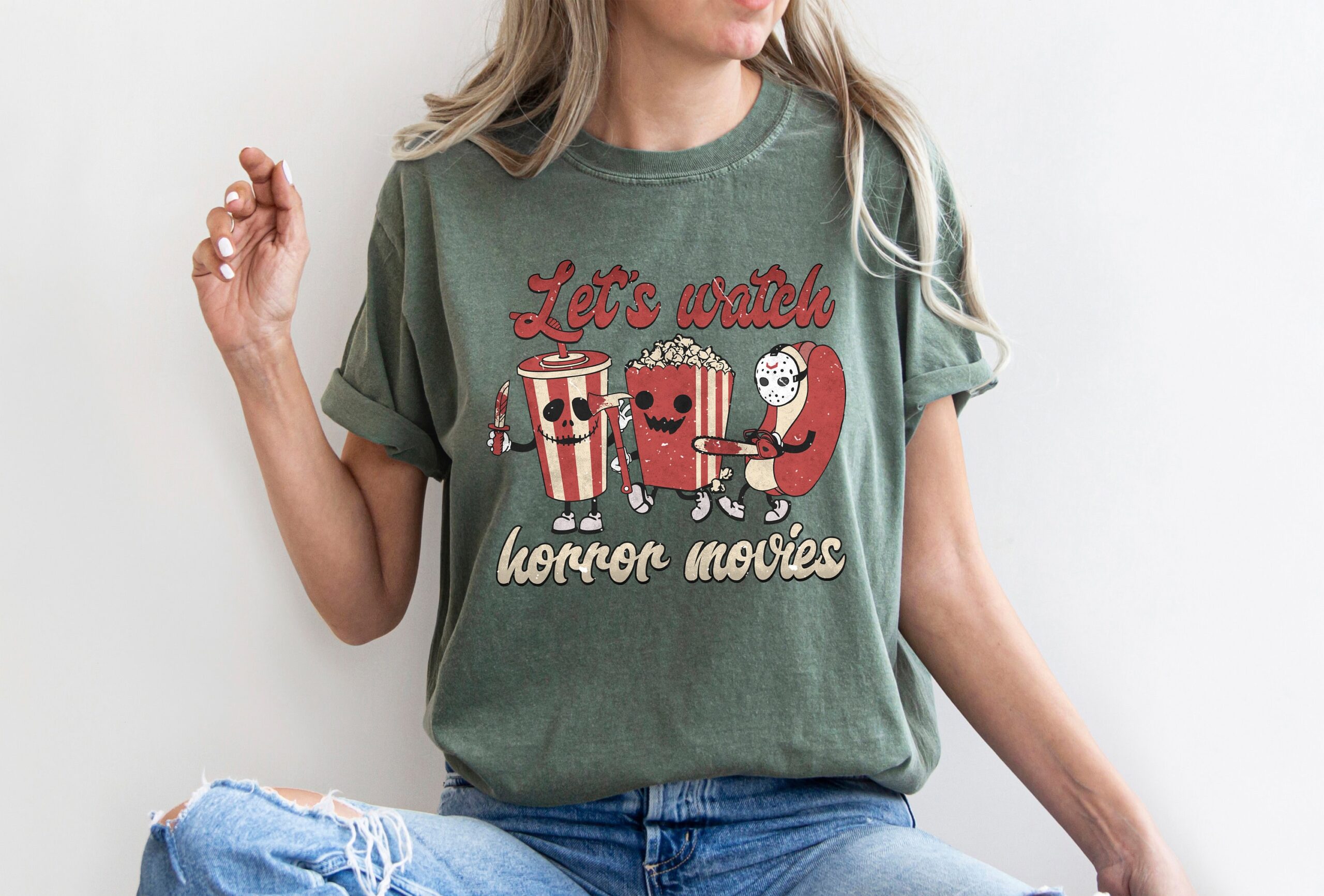 Comfort Colors Let's Watch Horror Scary Movie Halloween Shirt image 2