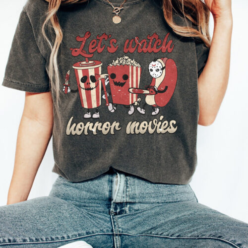 Comfort Colors Let's Watch Horror Scary Movie Halloween Shirt image 0