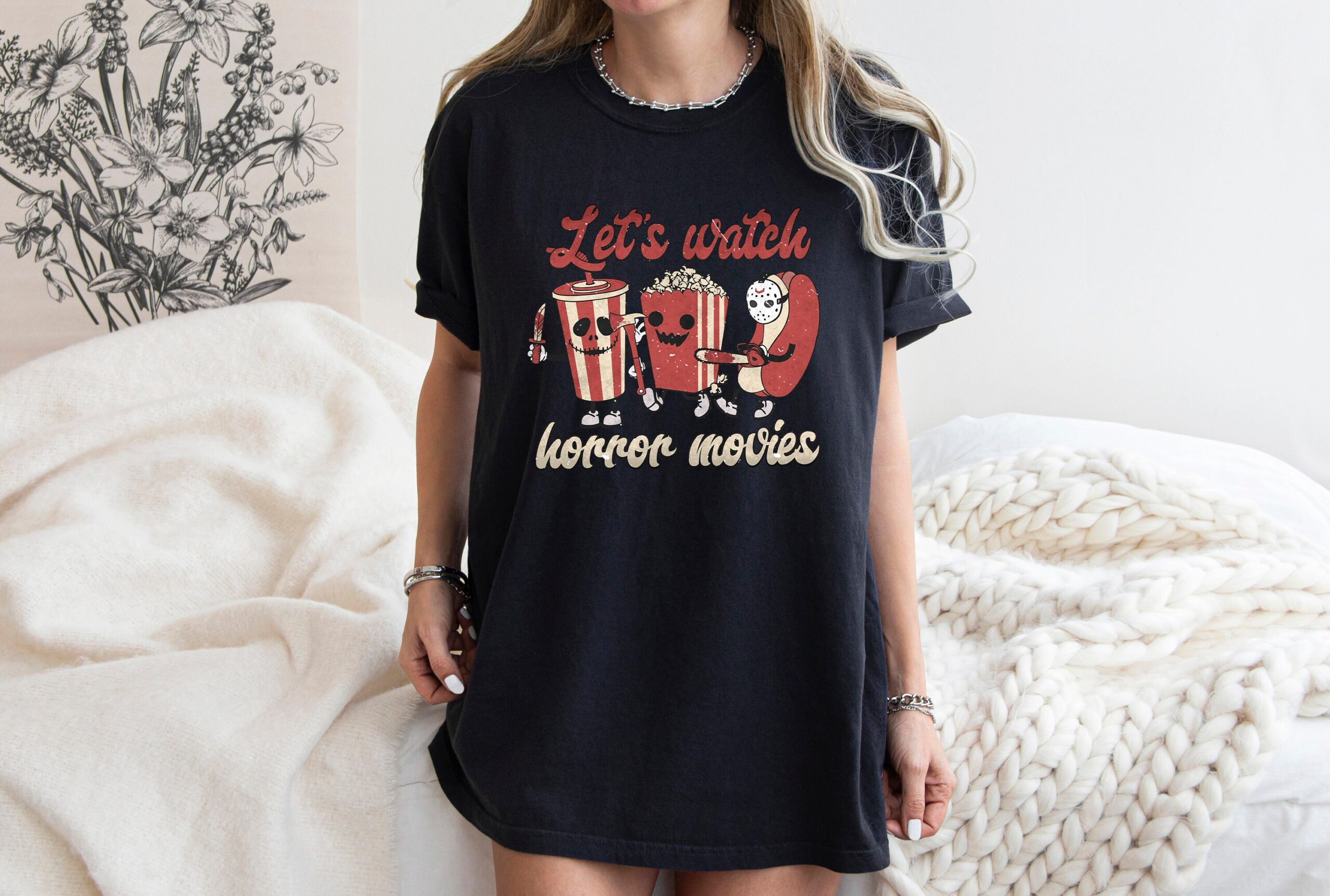 Comfort Colors Let's Watch Horror Scary Movie Halloween Shirt image 4