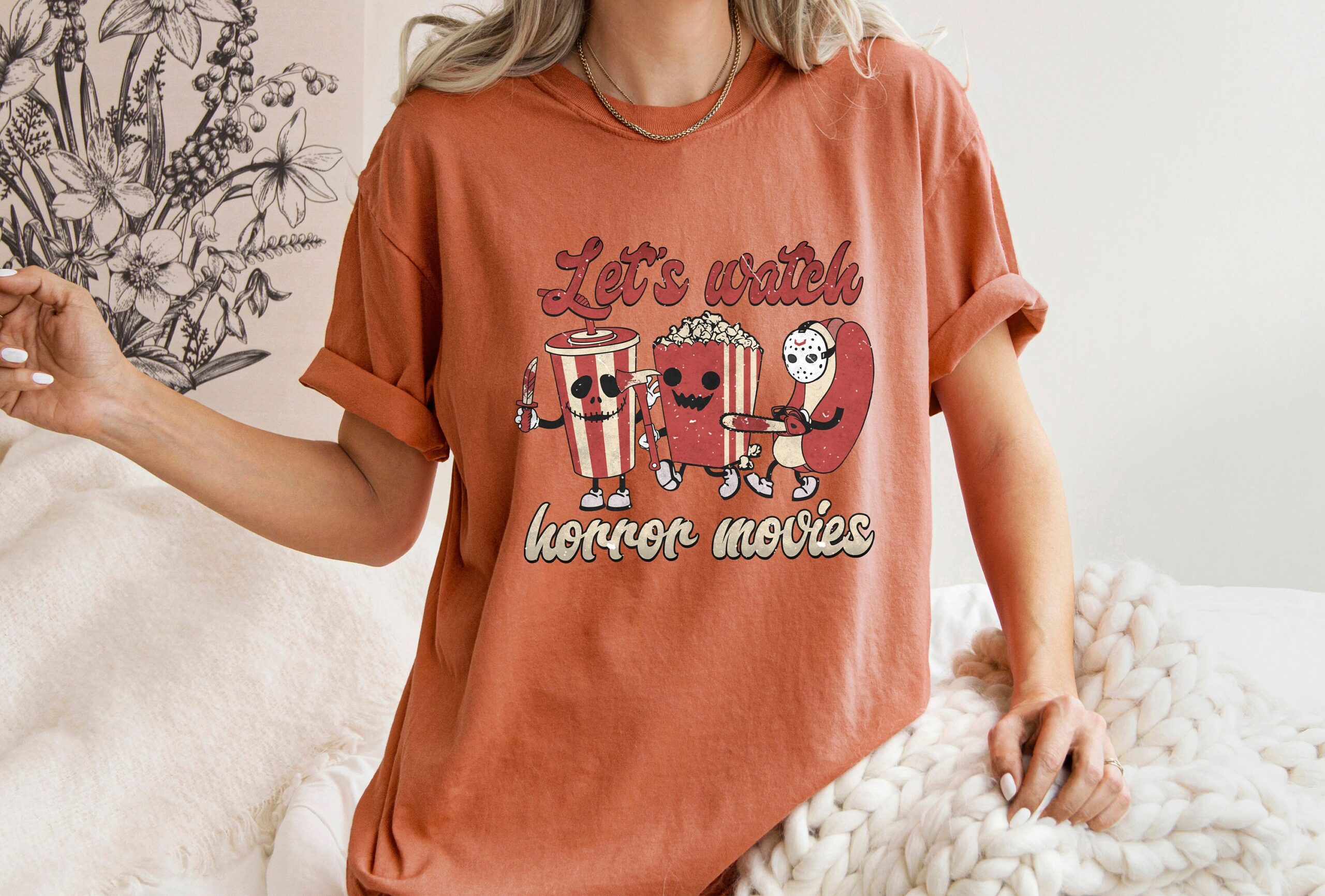 Comfort Colors Let's Watch Horror Scary Movie Halloween Shirt image 5