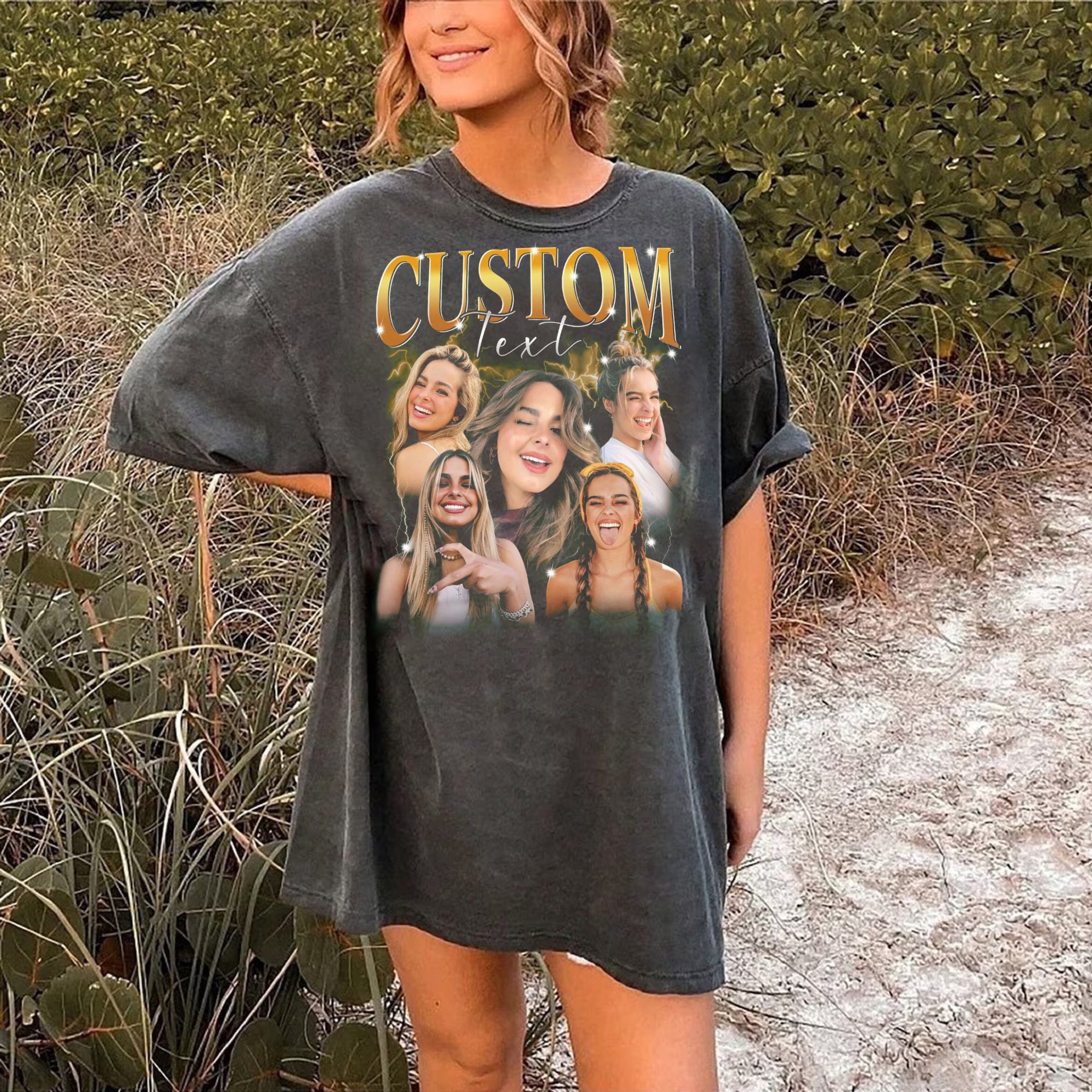 Custom Photo Vintage Washed Shirt Bootleg Family Unisex Tee Retro 90s Gift image 2