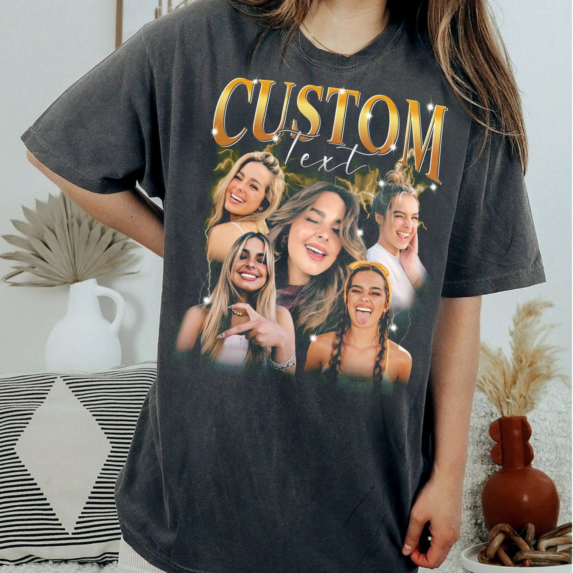 Custom Photo Vintage Washed Shirt Bootleg Family Unisex Tee Retro 90s Gift image 1