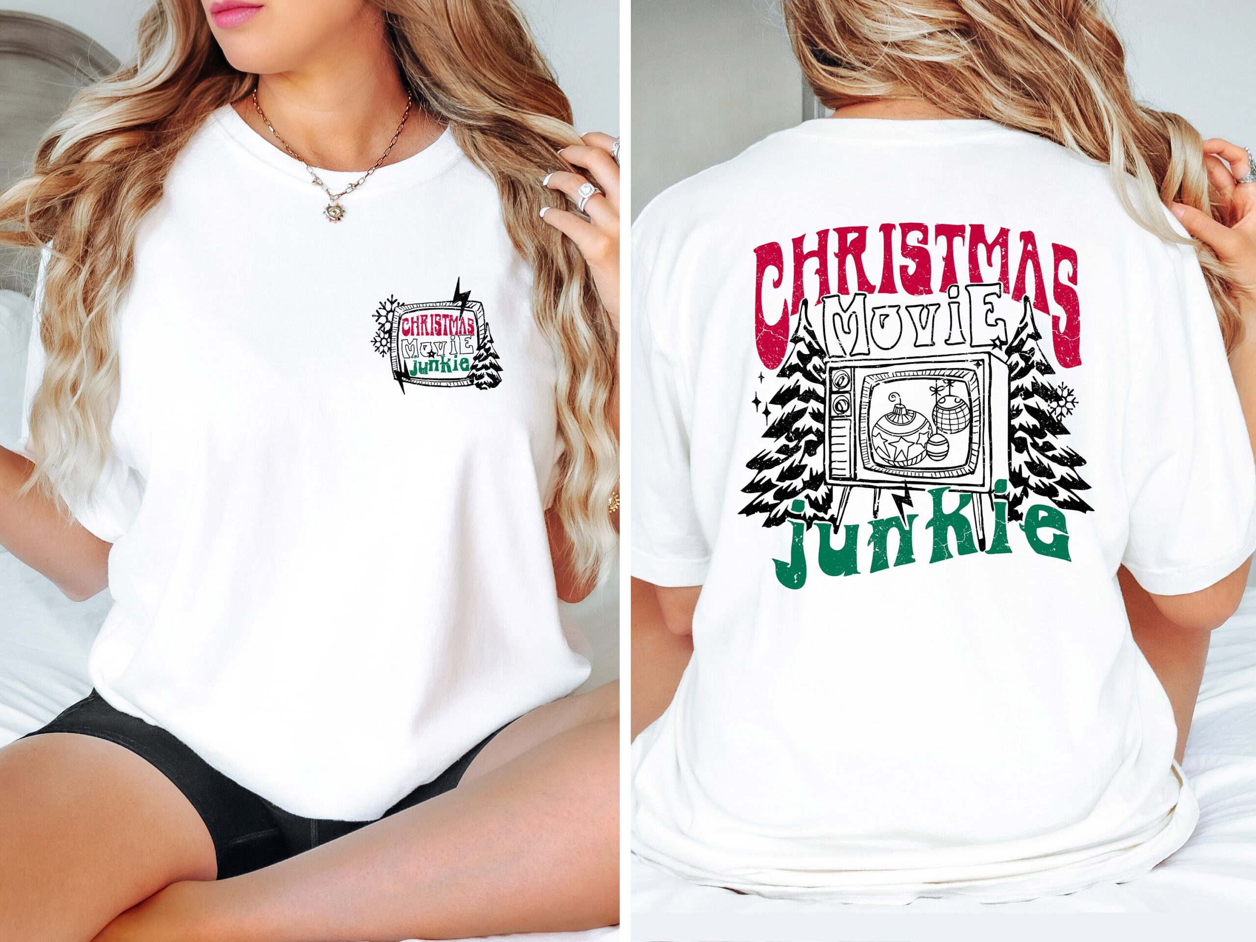 Comfort Colors Christmas Movie Junkie Family Night Junkie Shirt image 4