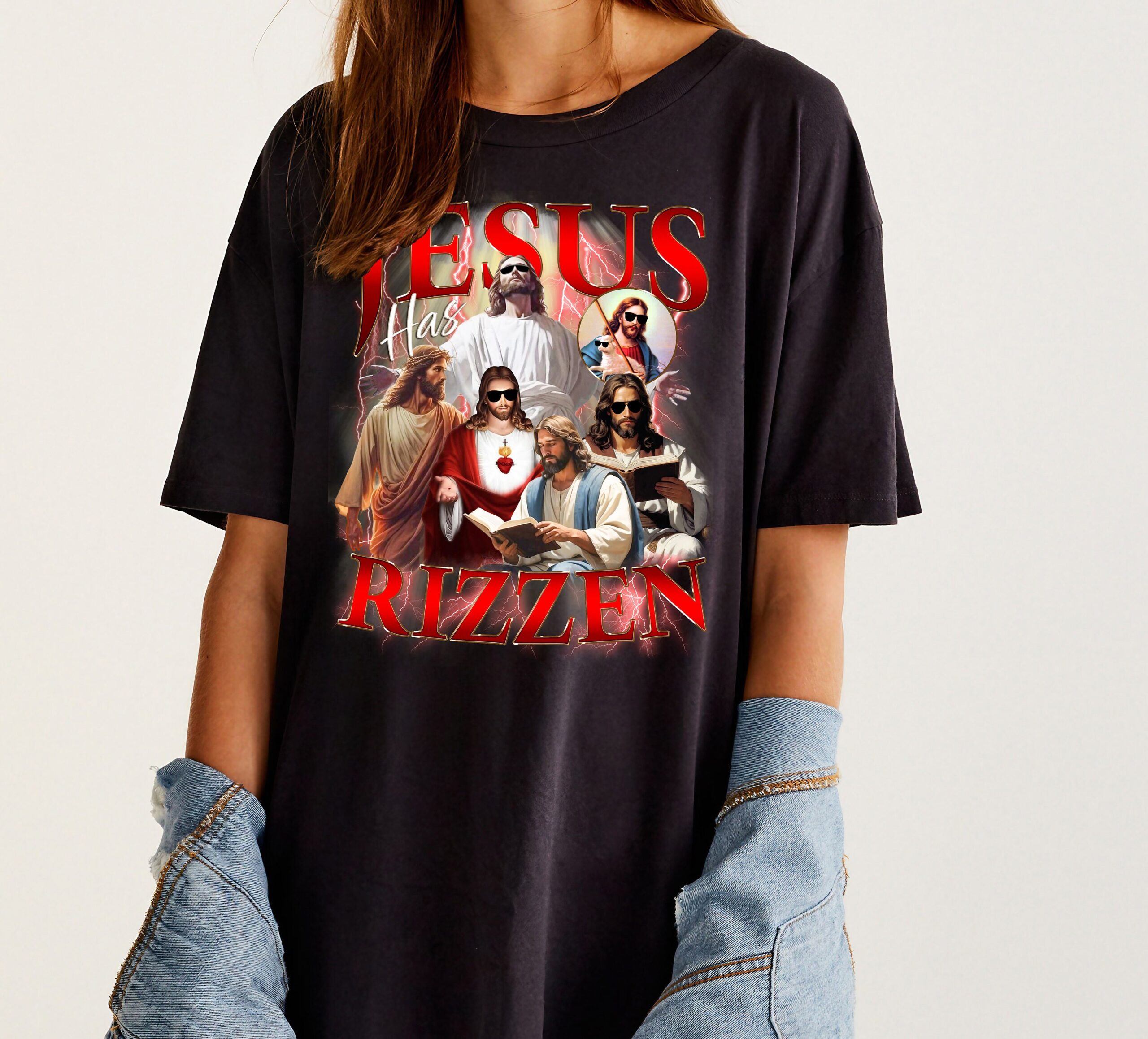 Jesus Has Rizzen Vintage Bootleg Design Retro 90s Graphic Funny Christian Faith Religious Easter Shirt image 3