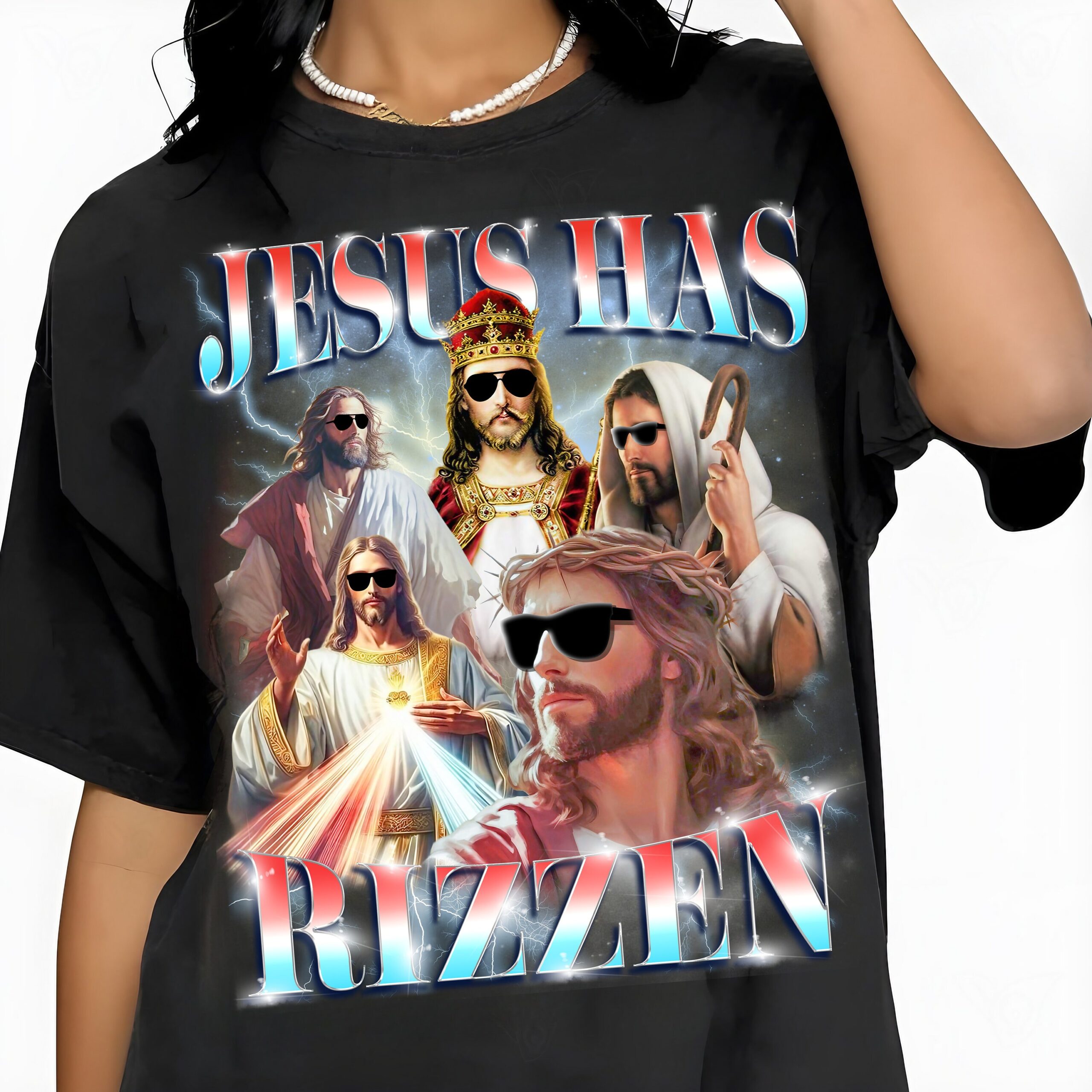 Jesus Has Rizzen Retro 90s Graphic Bootleg Easter Funny Christian Faith Religious Shirt image 3