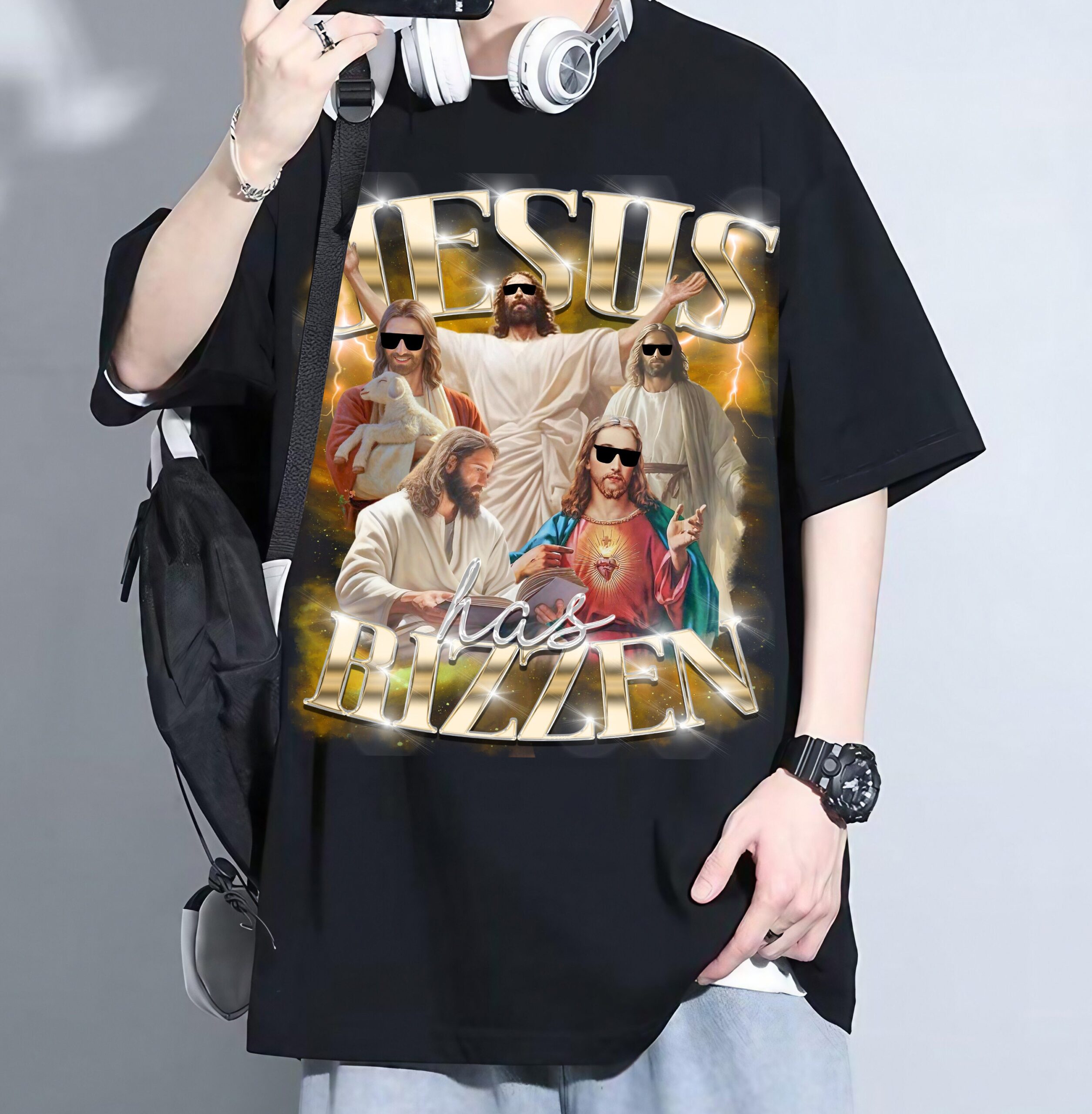 Jesus Has Rizzen Resurrection Sunday Retro 90s Graphic Bootleg Design Christian Easter for Sublimation Shirt image 2