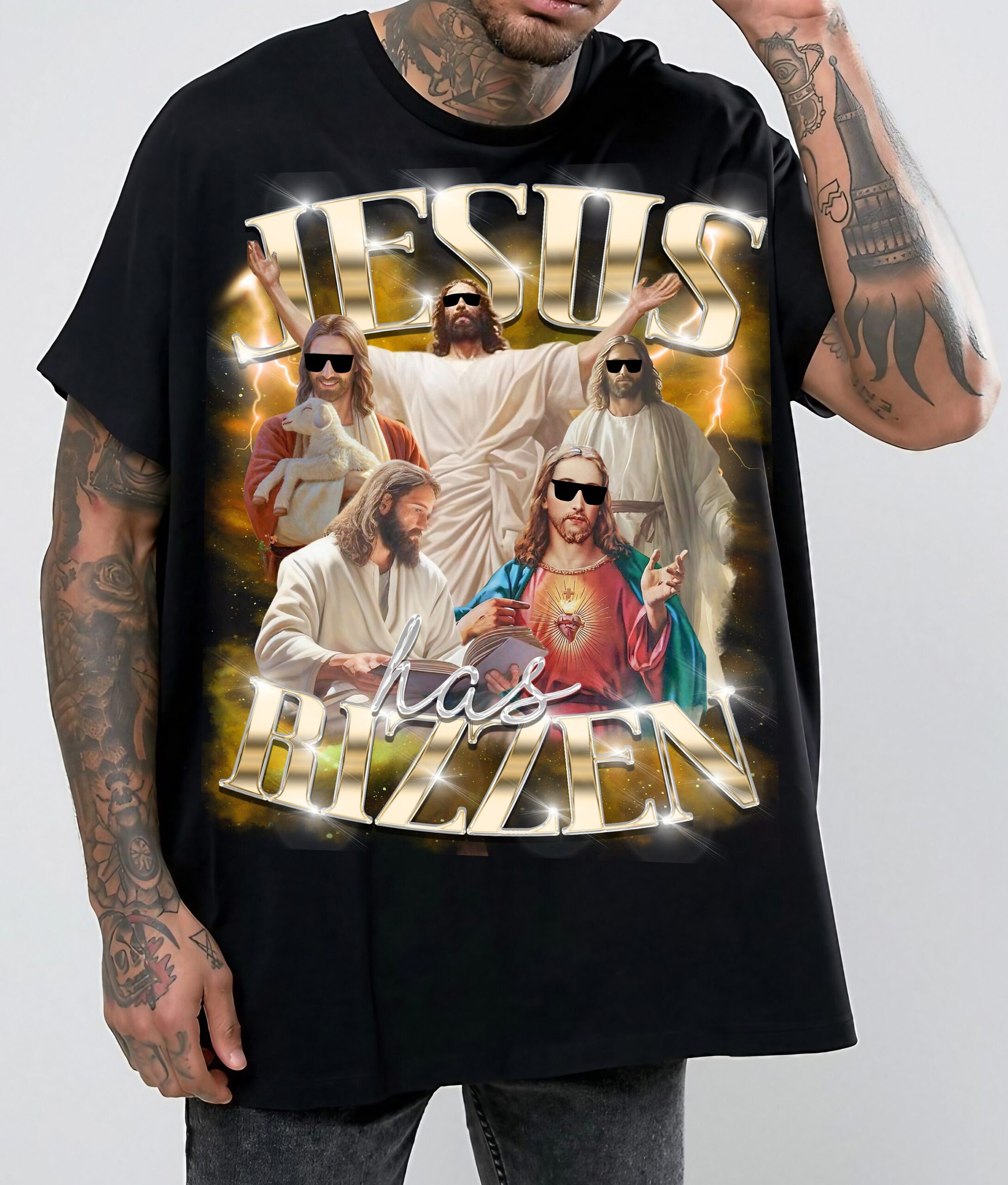 Jesus Has Rizzen Resurrection Sunday Retro 90s Graphic Bootleg Design Christian Easter for Sublimation Shirt image 3