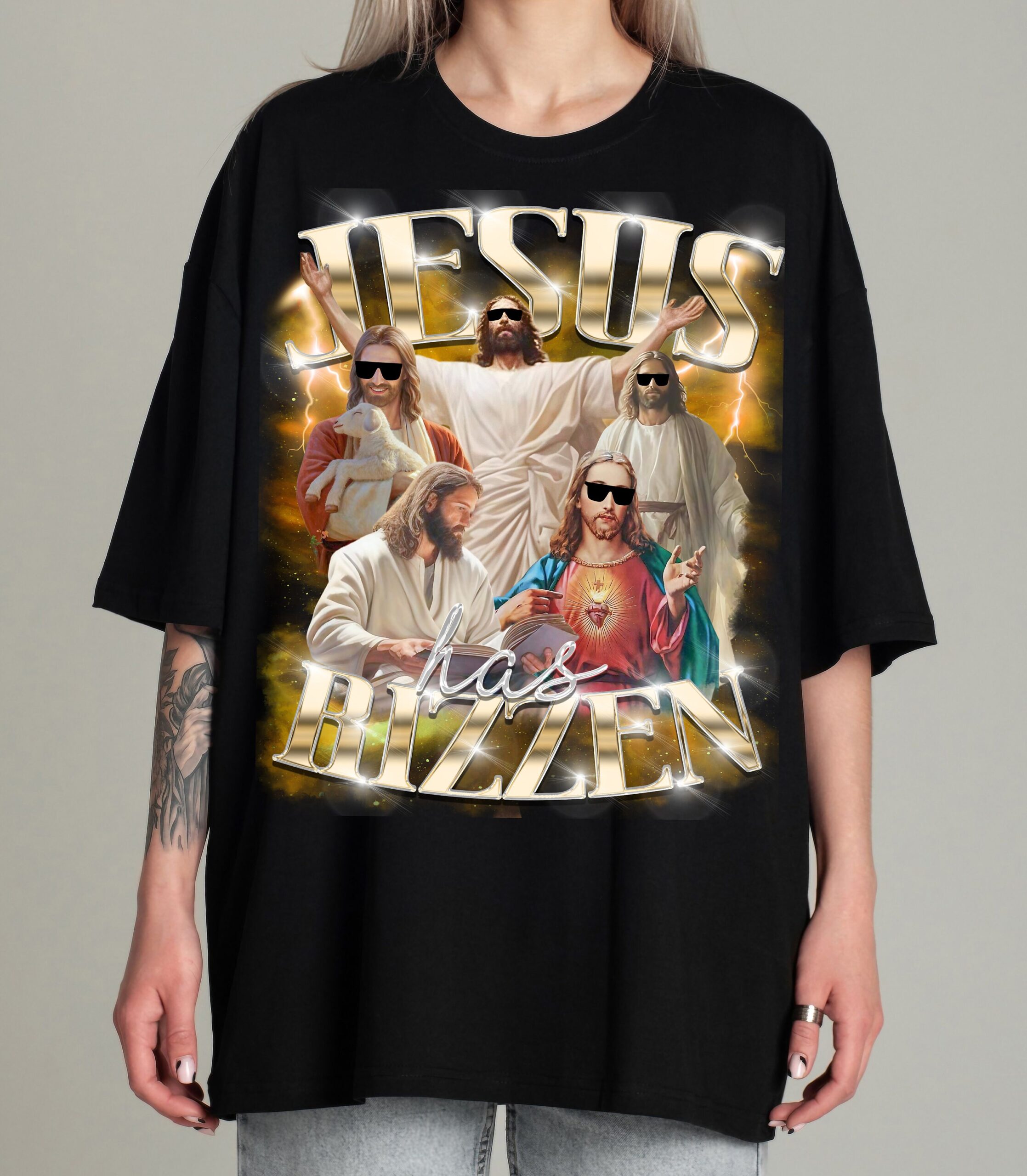 Jesus Has Rizzen Resurrection Sunday Retro 90s Graphic Bootleg Design Christian Easter for Sublimation Shirt image 4