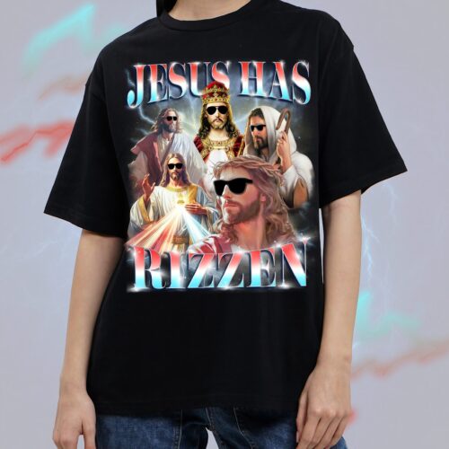 Jesus Has Rizzen Retro 90s Graphic Bootleg Easter Funny Christian Faith Religious Shirt image 0