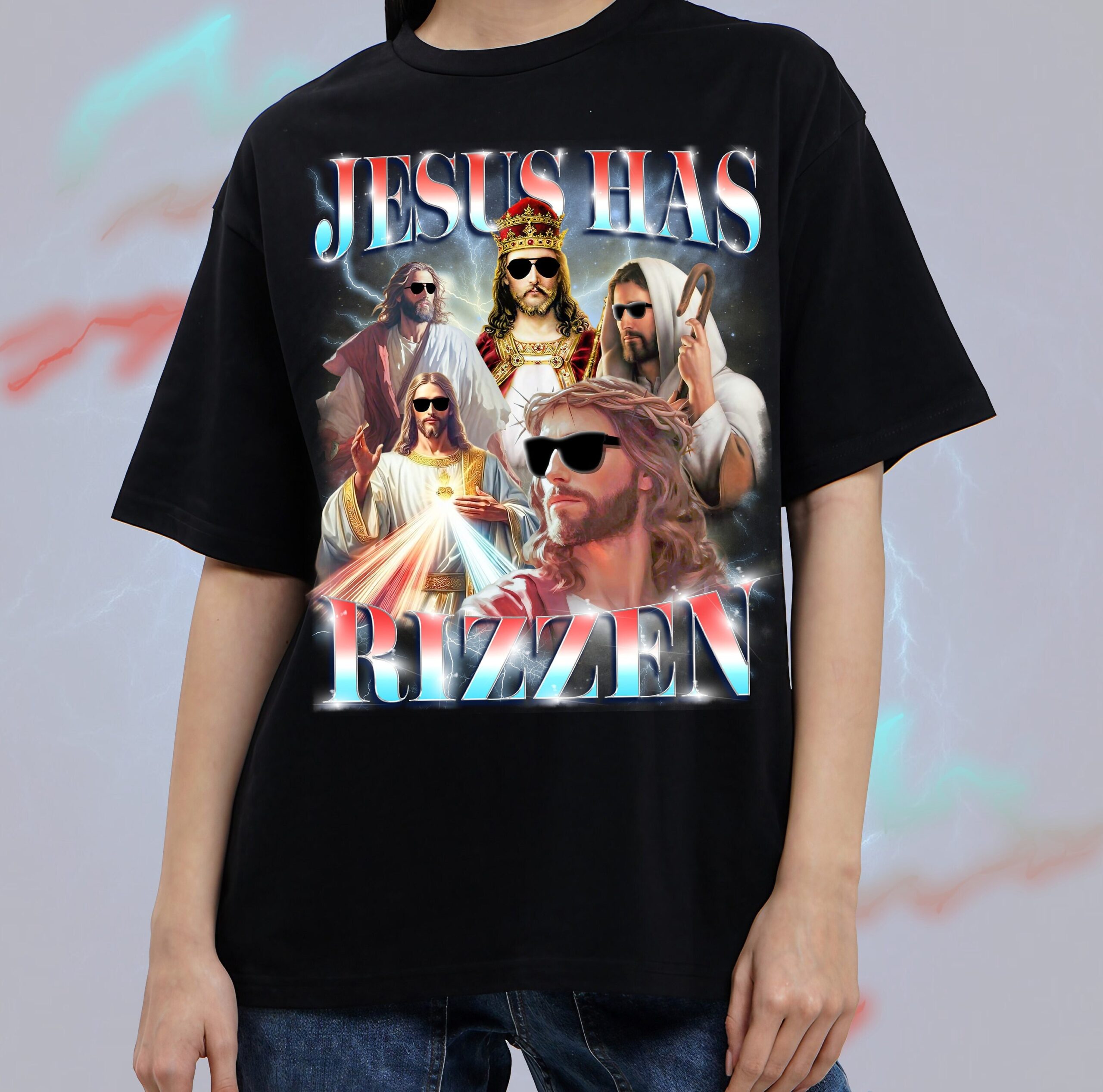 Jesus Has Rizzen Retro 90s Graphic Bootleg Easter Funny Christian Faith Religious Shirt image 0