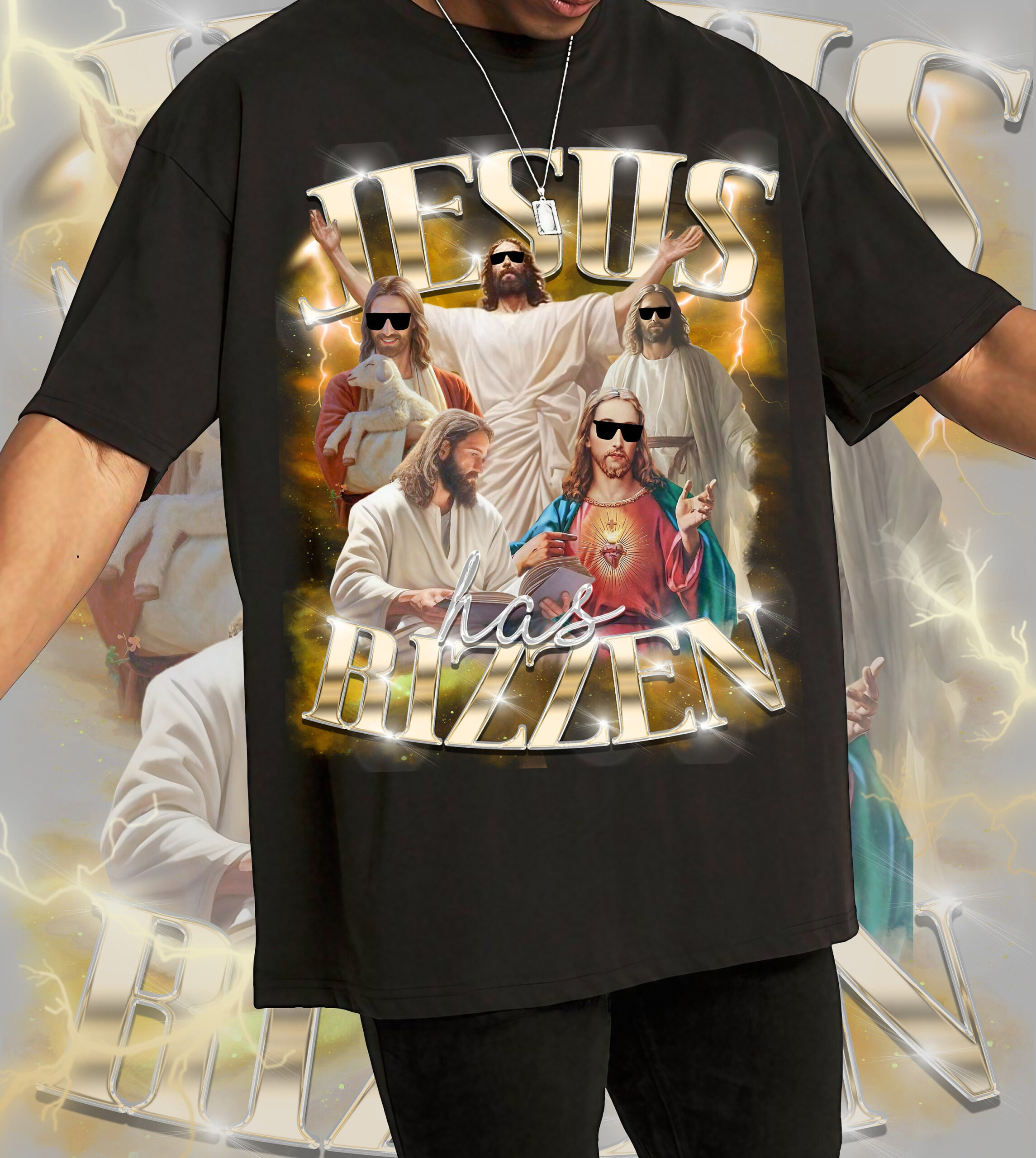 Jesus Has Rizzen Resurrection Sunday Retro 90s Graphic Bootleg Design Christian Easter for Sublimation Shirt image 0