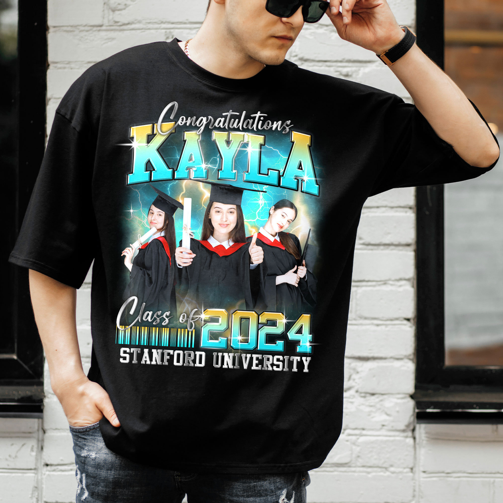 Custom Grad Bootleg Graduation Class of 2024 Personalized College Design Shirt image 4