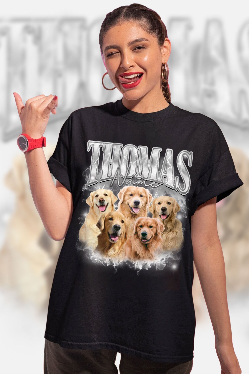 Custom Dog Bootleg Retro 90s Graphic Personalized Pet Shirt image 4