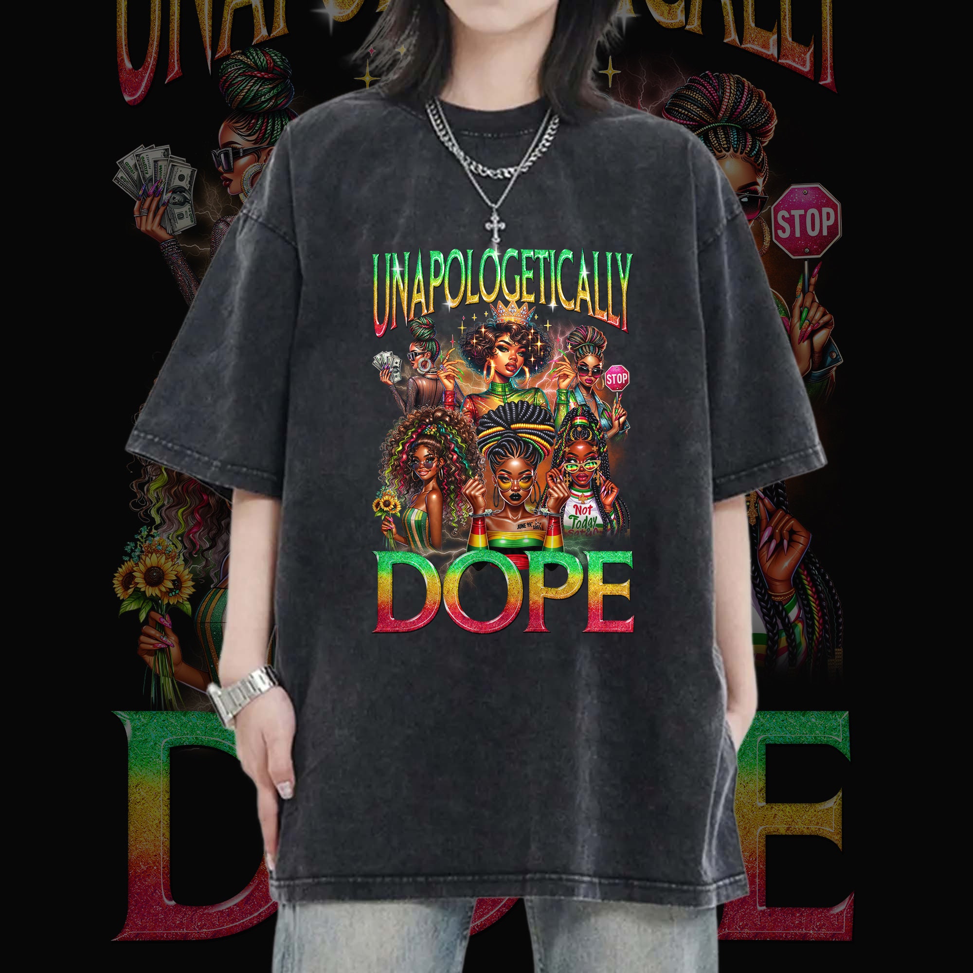 How can I customize the design of the Unapologetically Dope Juneteenth Bootleg Shirt image 2