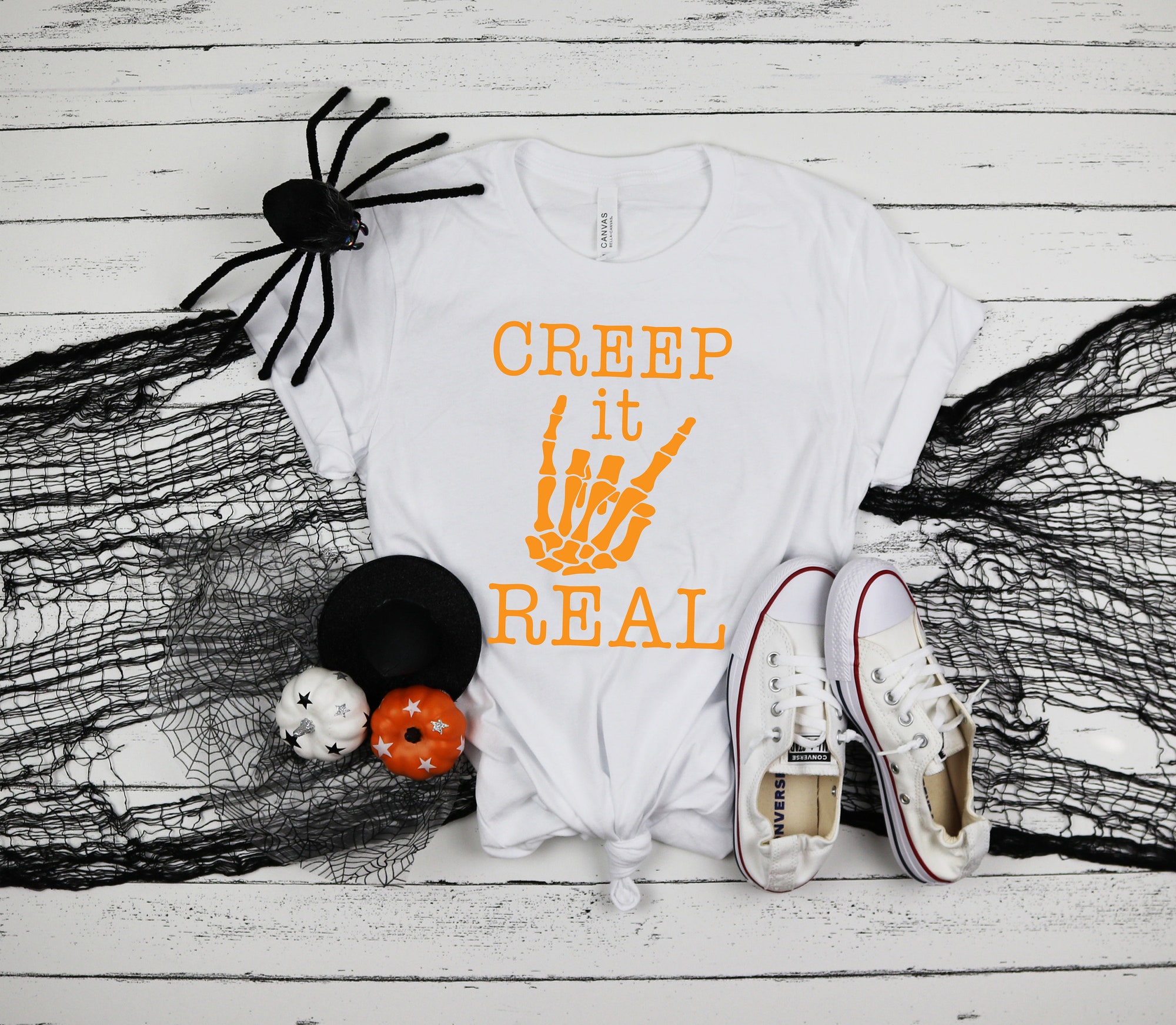 Creep It Real Shirt Funny Skeleton Hand Halloween T-Shirt image 3