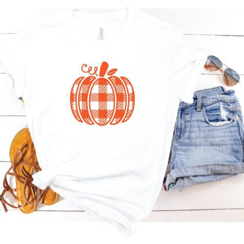 Plaid Pumpkin Tee: Perfect for Halloween Fall & Thanksgiving image 0