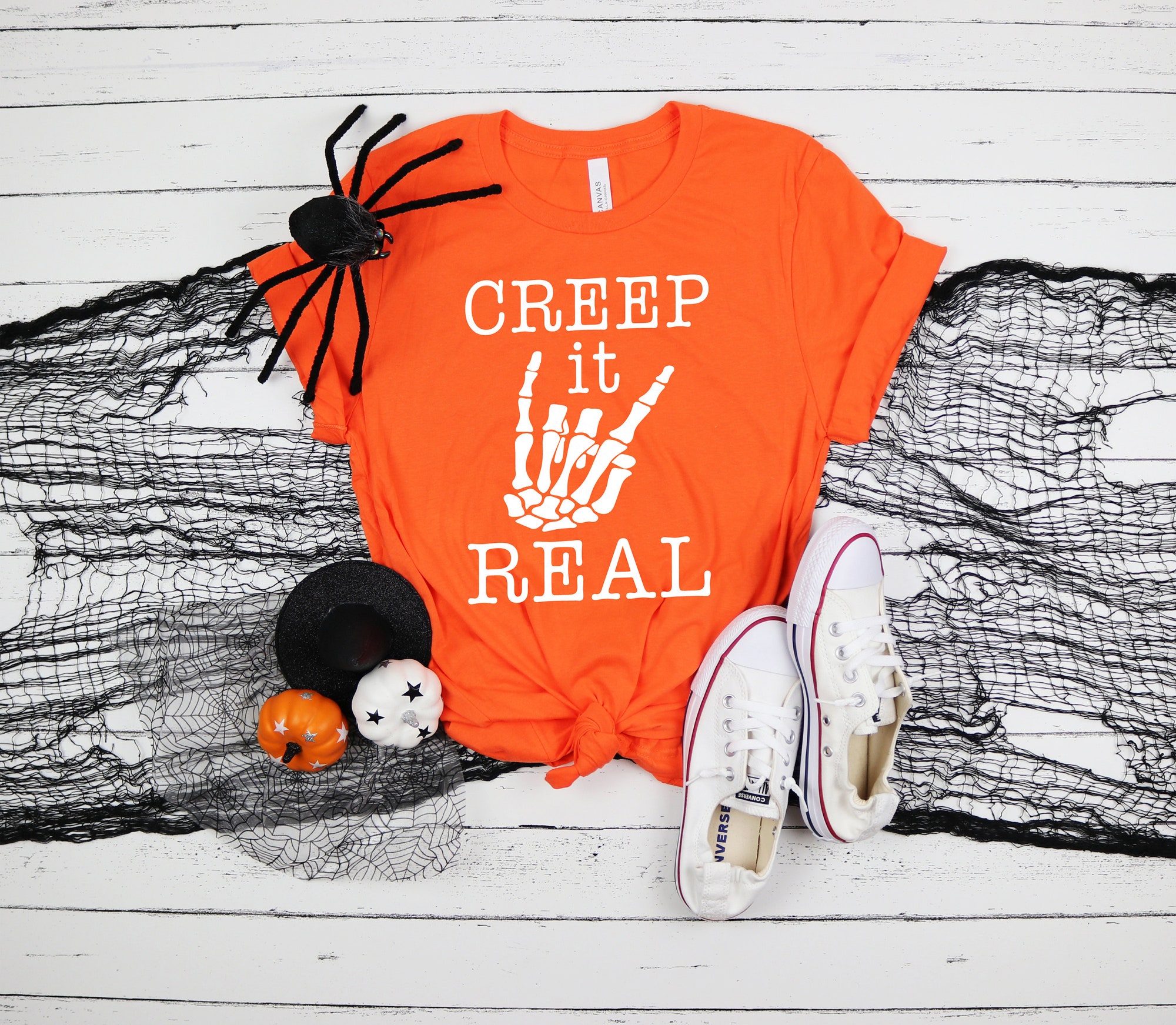 Creep It Real Shirt Funny Skeleton Hand Halloween T-Shirt image 0