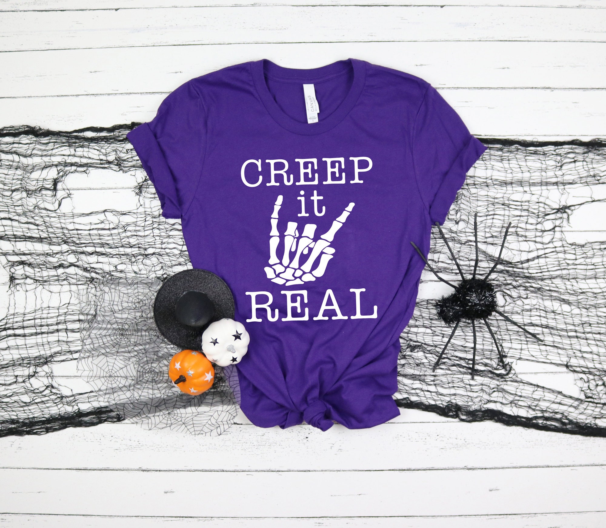 Creep It Real Shirt Funny Skeleton Hand Halloween T-Shirt image 2