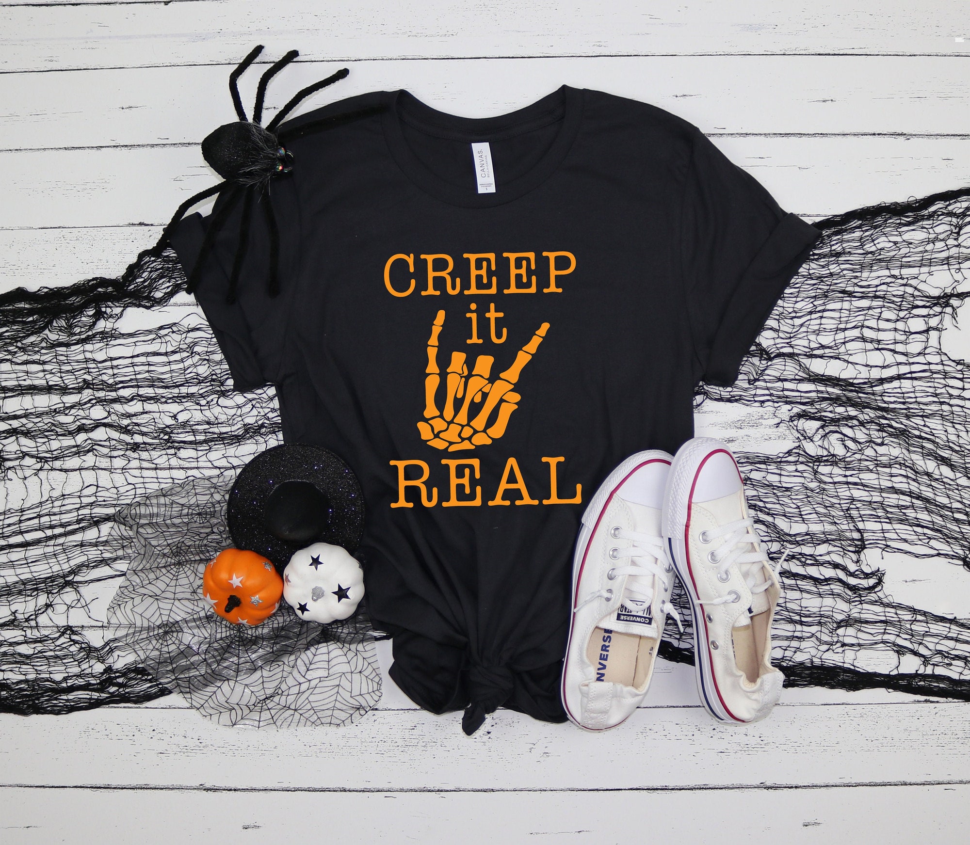 Creep It Real Shirt Funny Skeleton Hand Halloween T-Shirt image 1