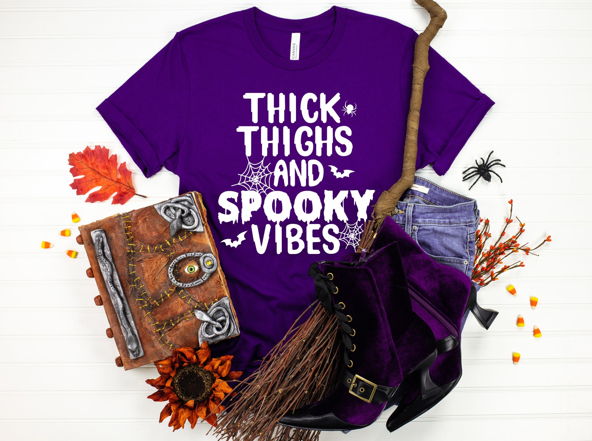 Thick Thighs Spooky Vibes Shirt: Funny Halloween Tee image 1