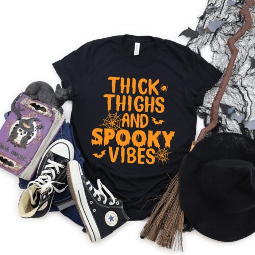 Thick Thighs Spooky Vibes Shirt: Funny Halloween Tee image 0