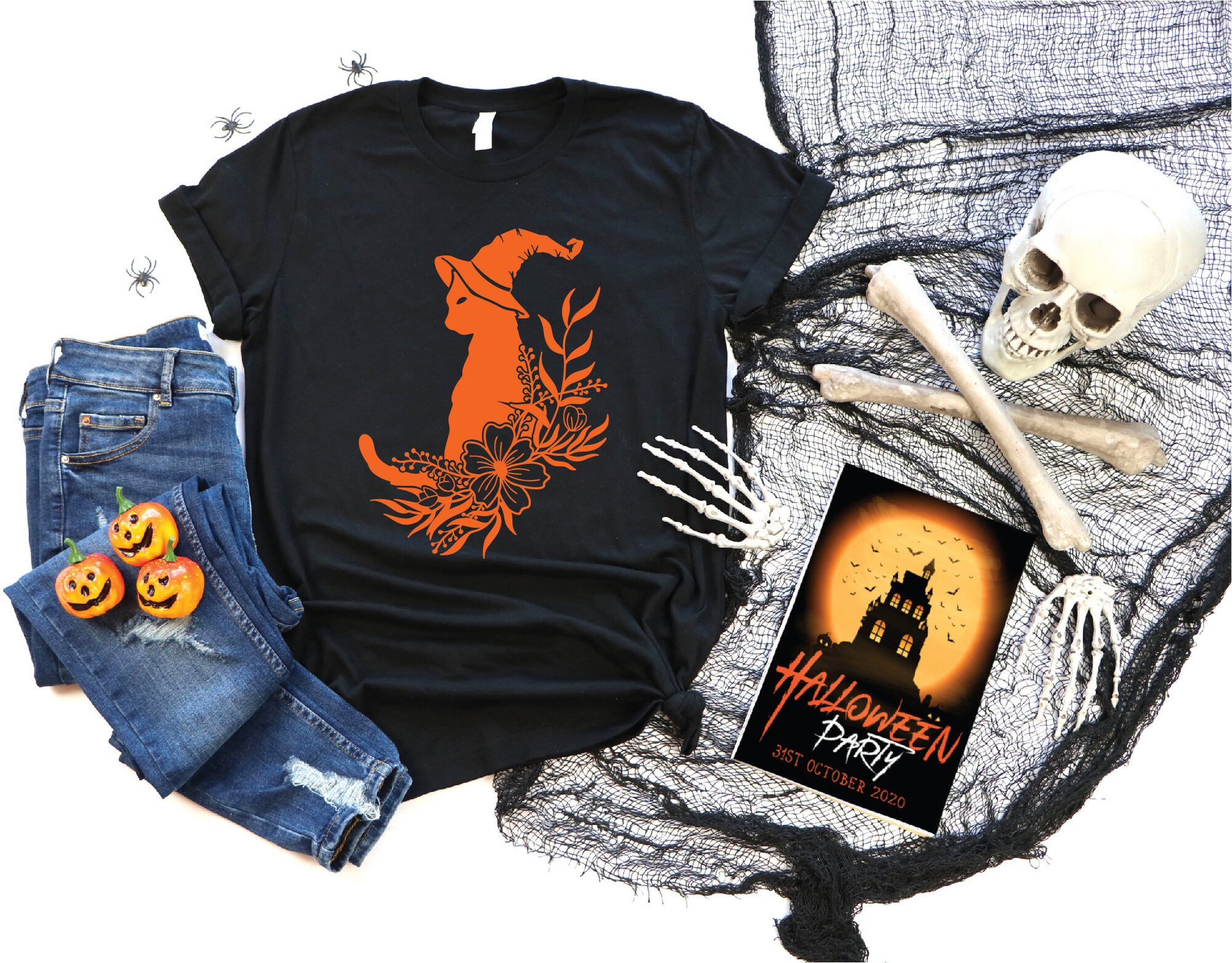 Black Cat & Witch: Quirky Halloween T-Shirt for a Magical image 1