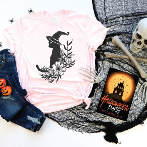 Black Cat & Witch: Quirky Halloween T-Shirt for a Magical image 0