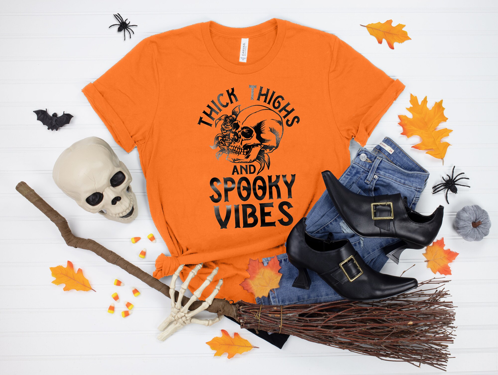 Thick Thighs and Spooky Vibes Halloween Town Shirt image 1