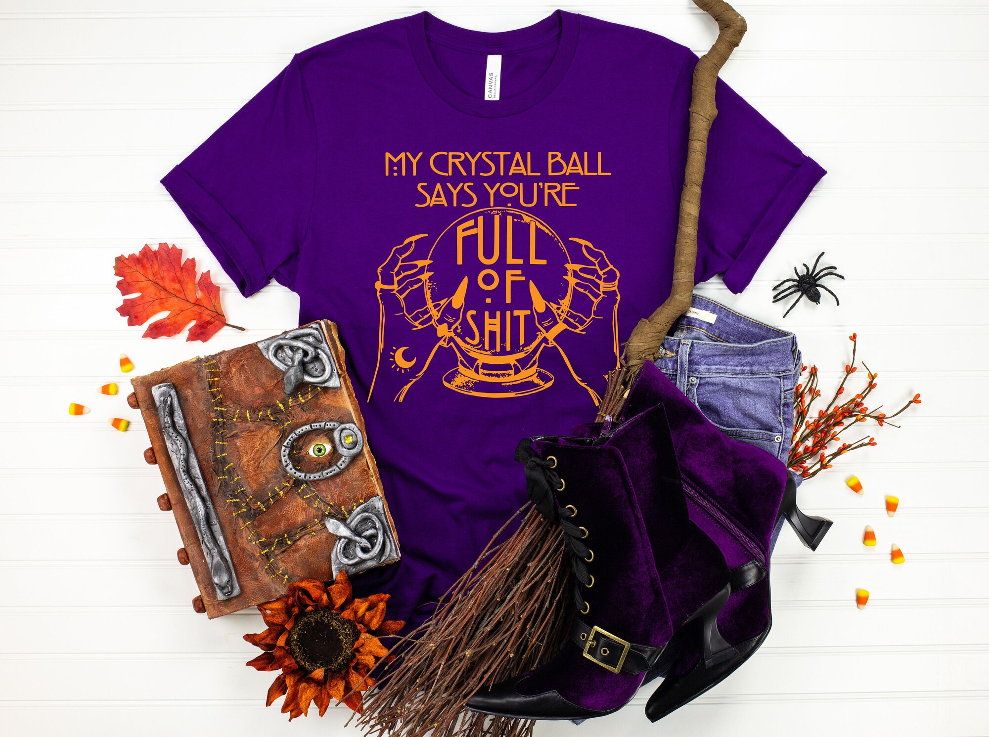 Fortune Teller Crystal Ball Shirt: Mystical Hand Witch Goth Halloween Gift image 2