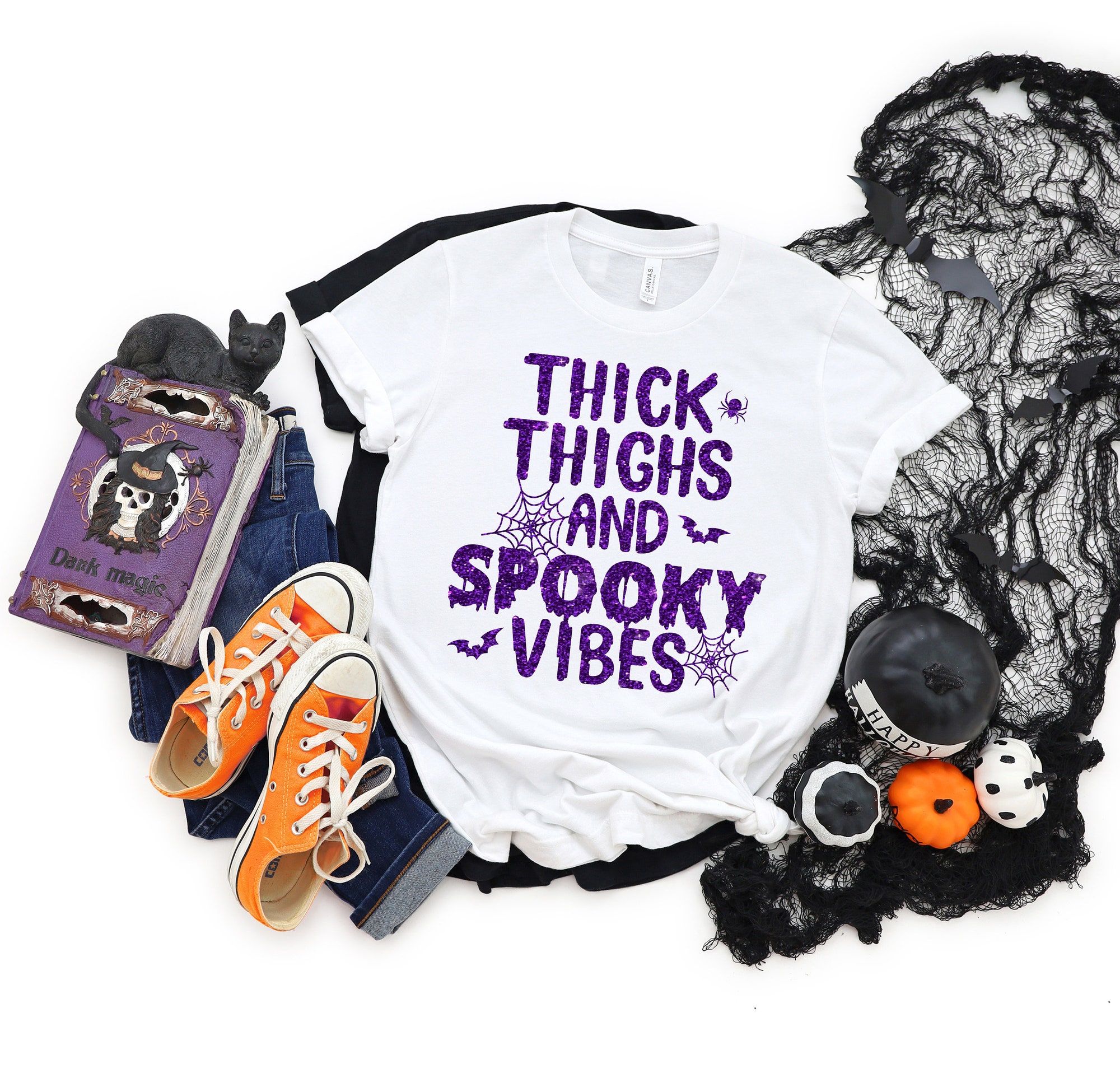 Thick Thighs Spooky Vibes Shirt: Funny Halloween Tee image 3