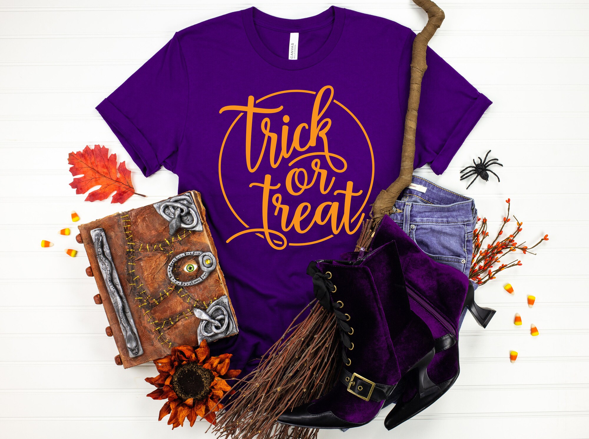 Trick or Treat Halloween Funny Halloween Shirts Witch Tee image 1