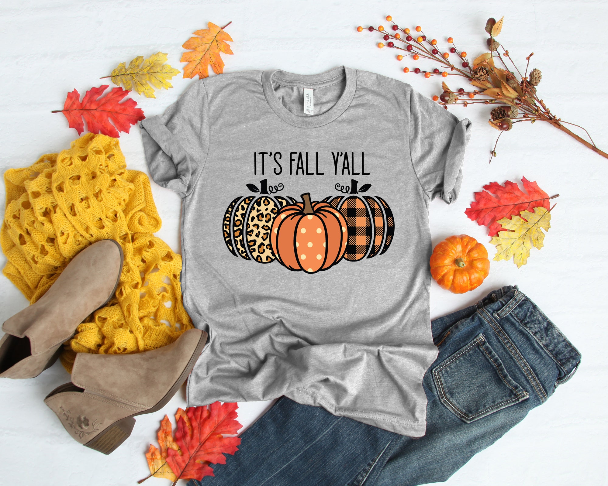 It's Fall Y'All Shirt: Happy Fall Y'All Thankful Grateful Blessed Buffalo Plaid Thanksgiving image 1