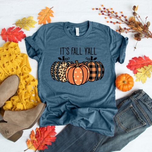 It's Fall Y'All Shirt: Happy Fall Y'All Thankful Grateful Blessed Buffalo Plaid Thanksgiving image 0