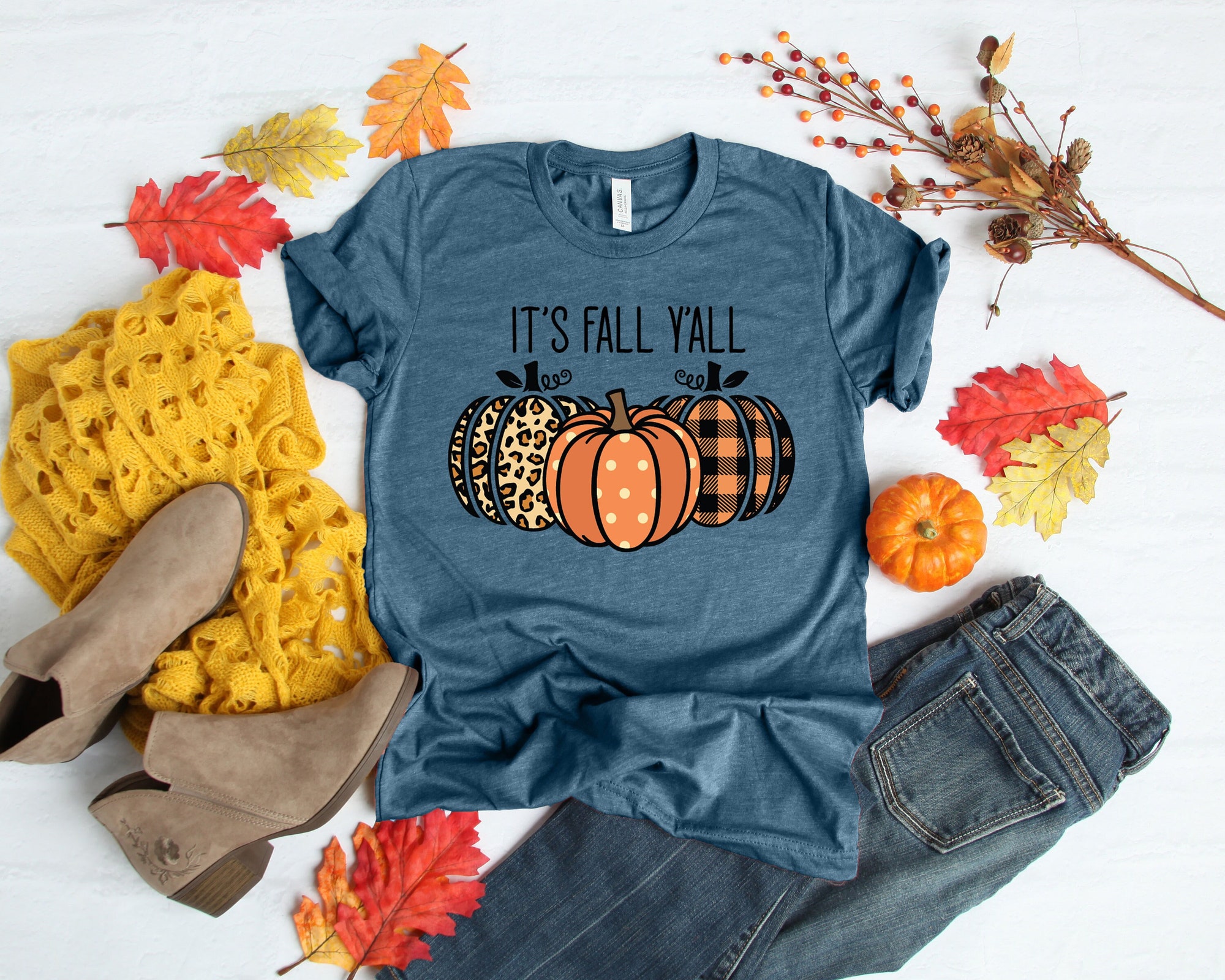 It's Fall Y'All Shirt: Happy Fall Y'All Thankful Grateful Blessed Buffalo Plaid Thanksgiving image 0