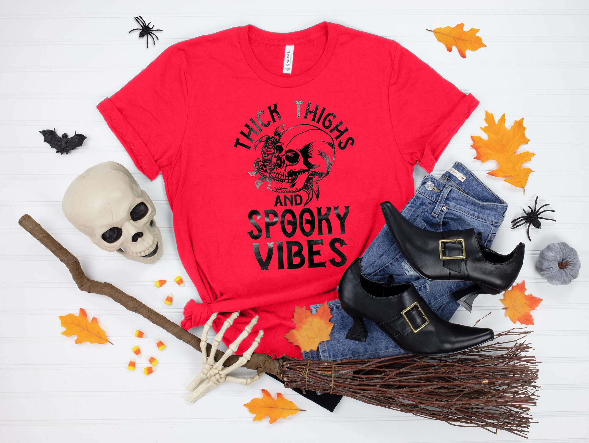 Thick Thighs and Spooky Vibes Halloween Town Shirt image 2