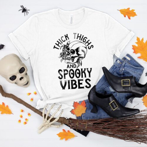 Thick Thighs and Spooky Vibes Halloween Town Shirt image 0