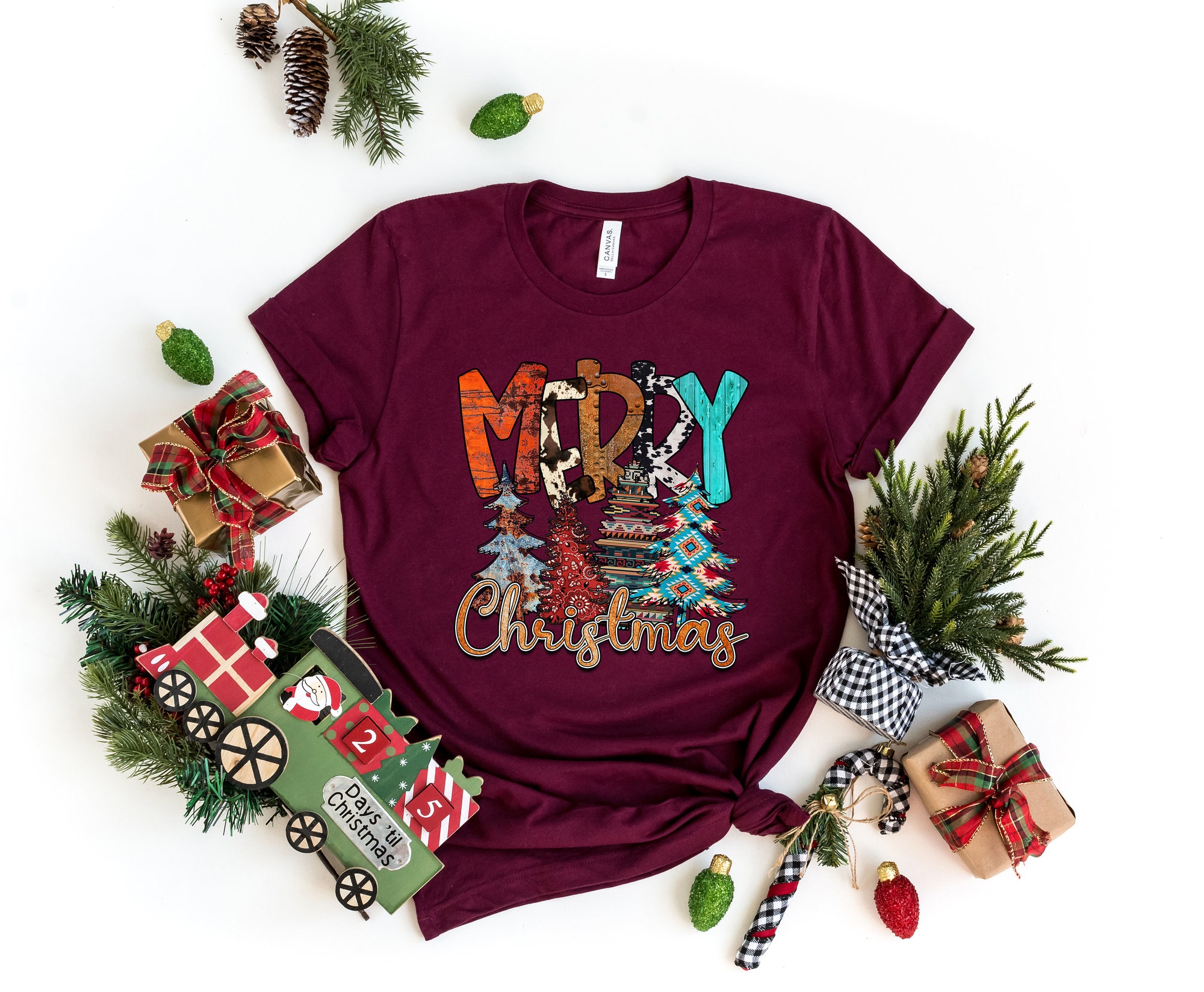 Merry Christmas Shirt: Tree Design Matching Family Tee image 2