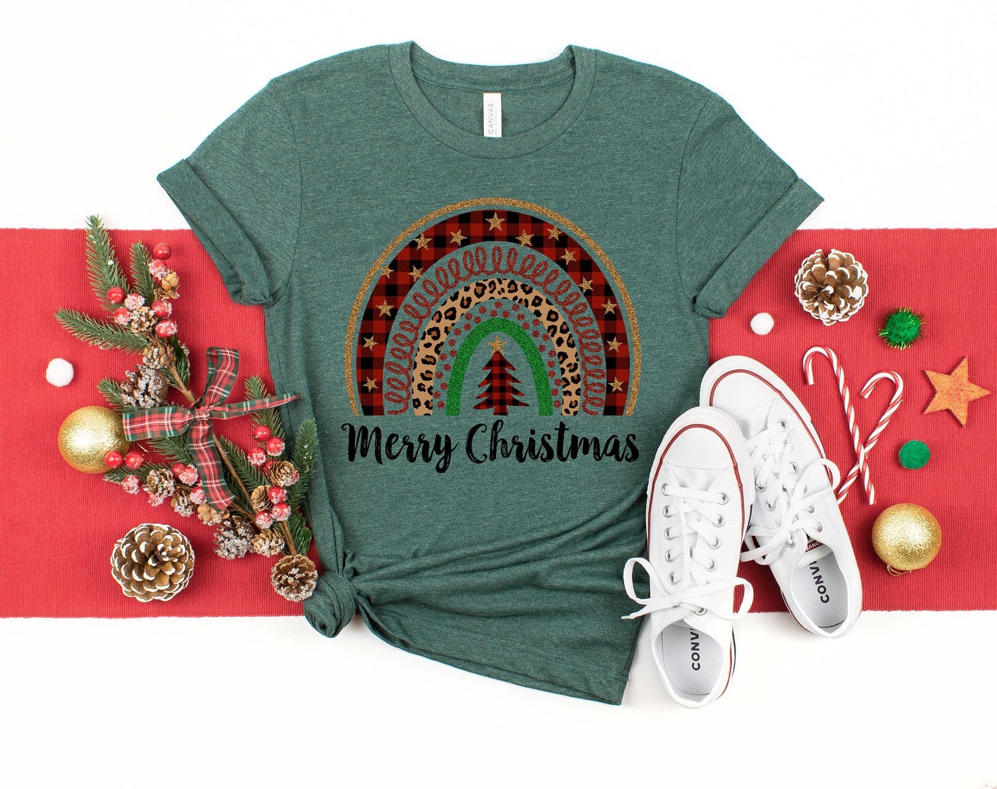 Merry Christmas Rainbow Shirt | Love Y'all Matching Family Tee image 1