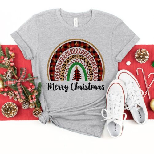 Merry Christmas Rainbow Shirt | Love Y'all Matching Family Tee image 0