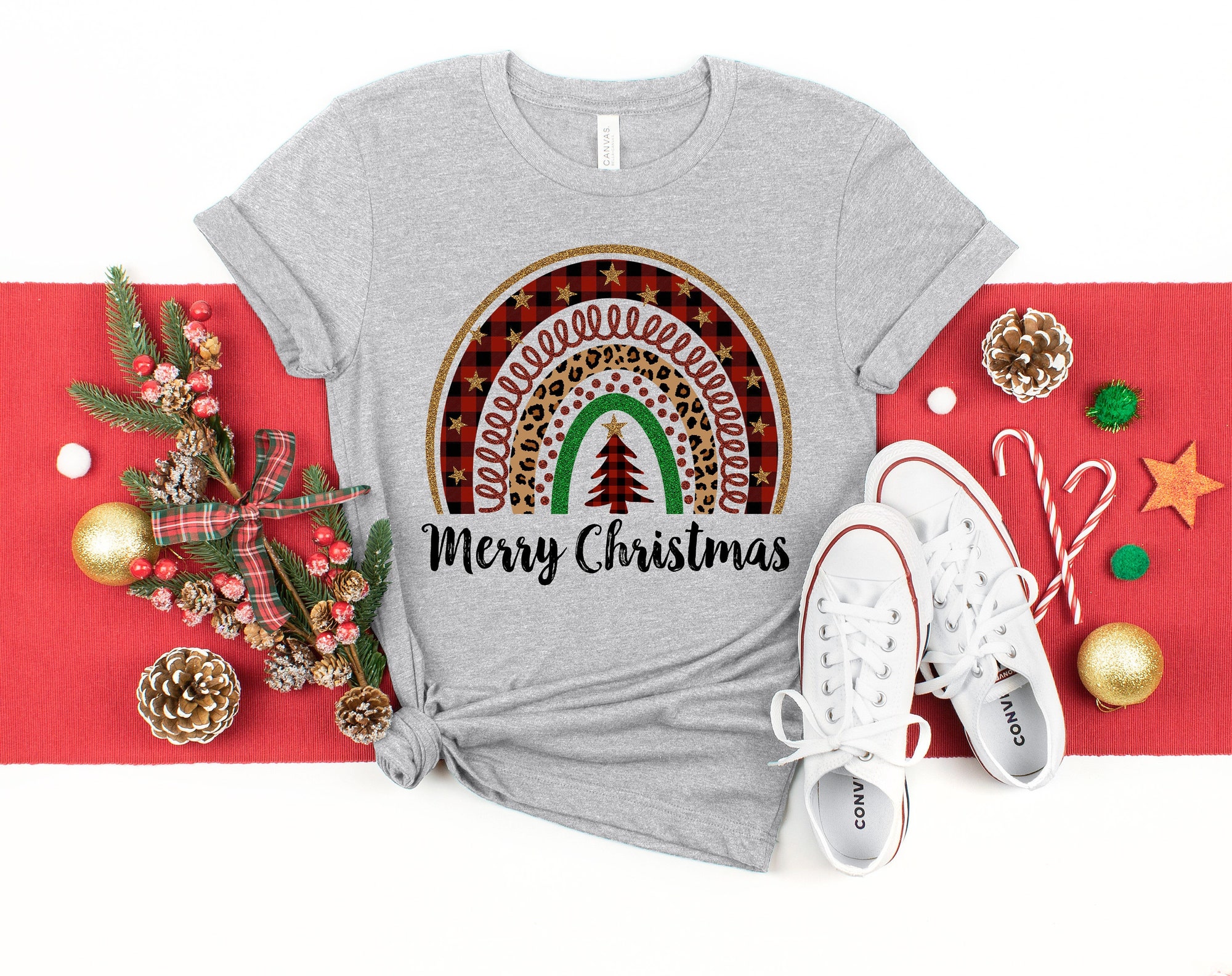 Merry Christmas Rainbow Shirt | Love Y'all Matching Family Tee image 0