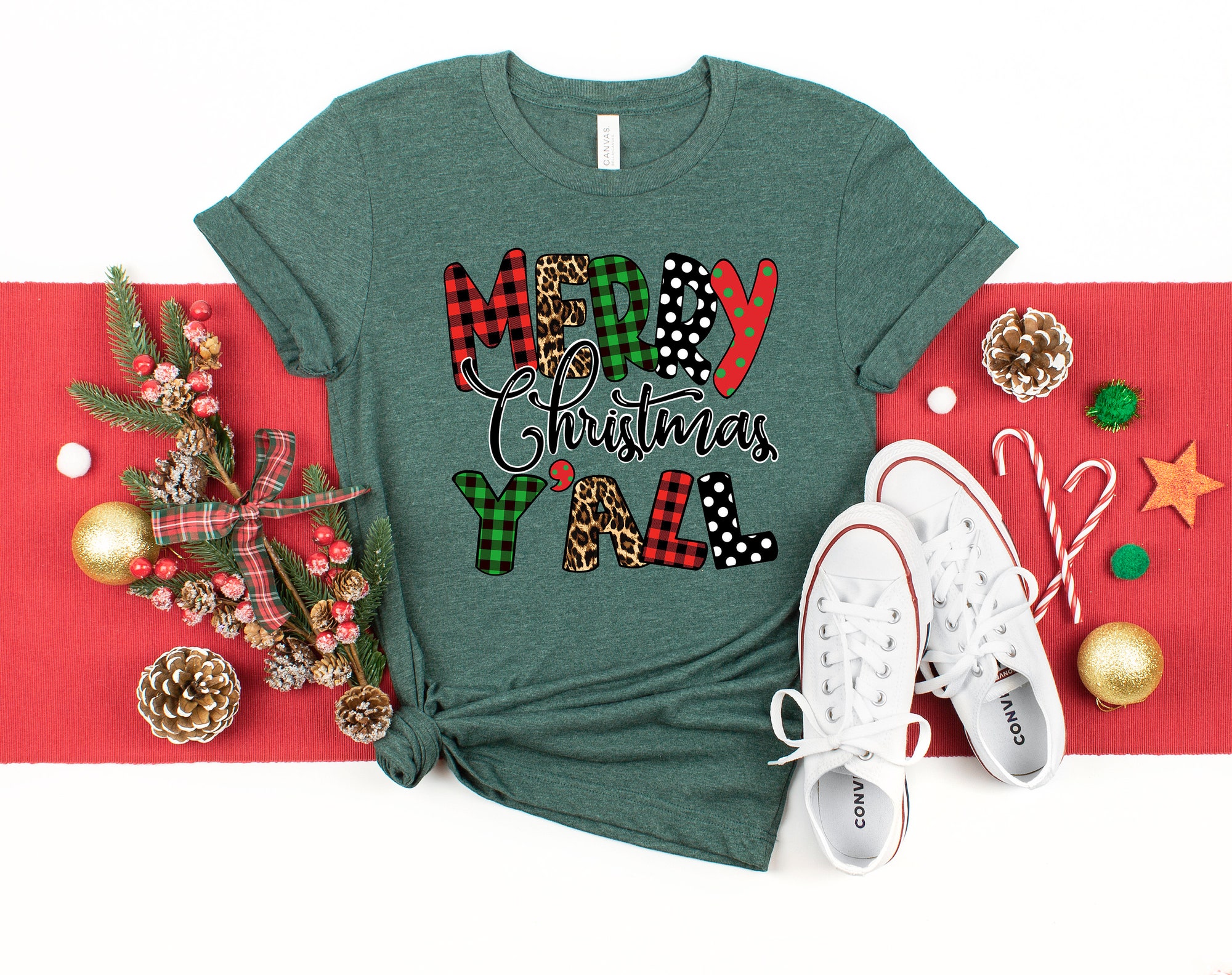 Merry Christmas Y'All Shirt | Love Y'All Holiday Family Tee image 1