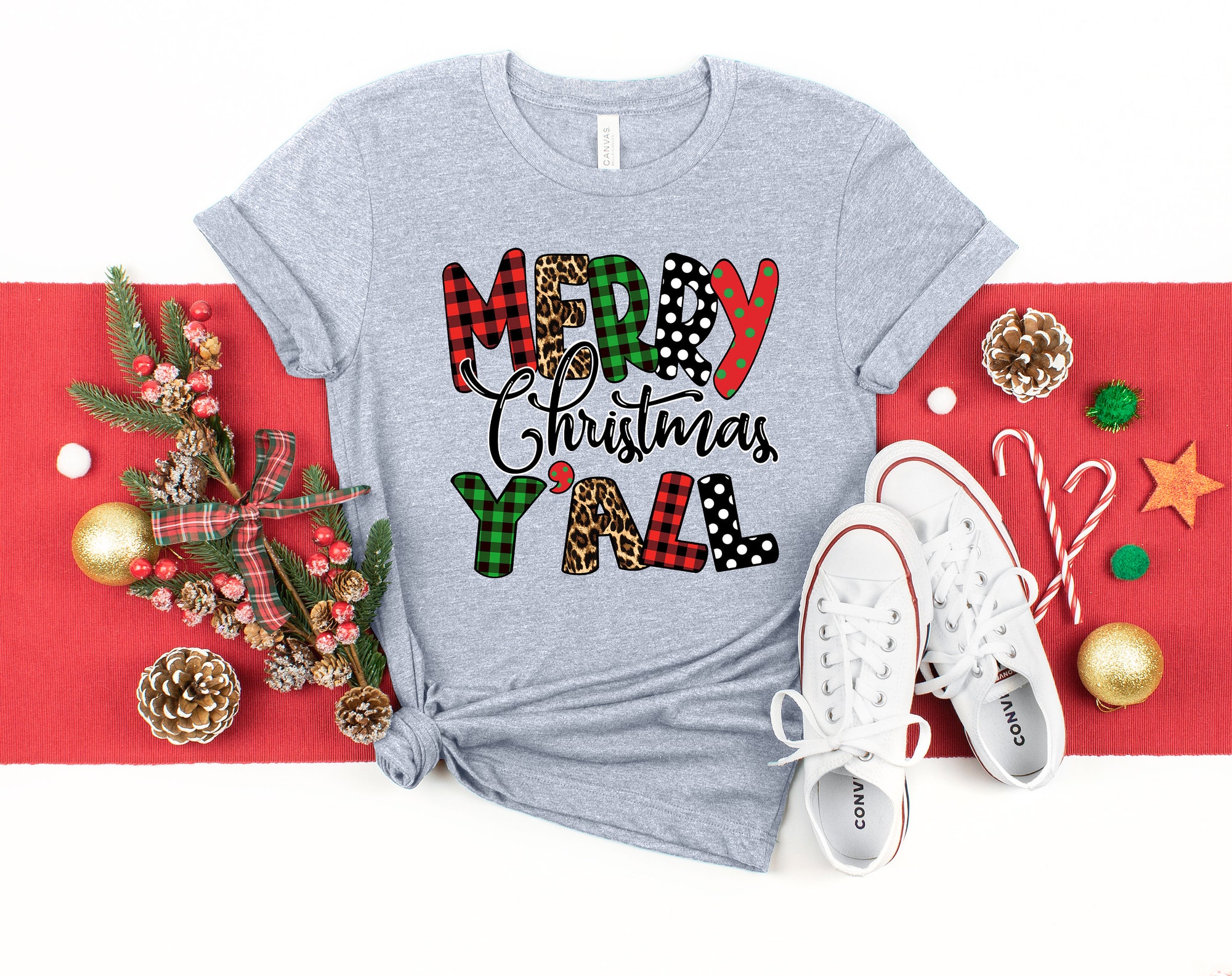 Merry Christmas Y'All Shirt | Love Y'All Holiday Family Tee image 2