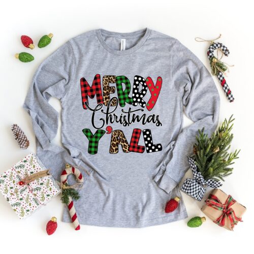 MERRY Christmas Y'All Shirt | Most Wonderful Time Of The Year Family Tee image 0