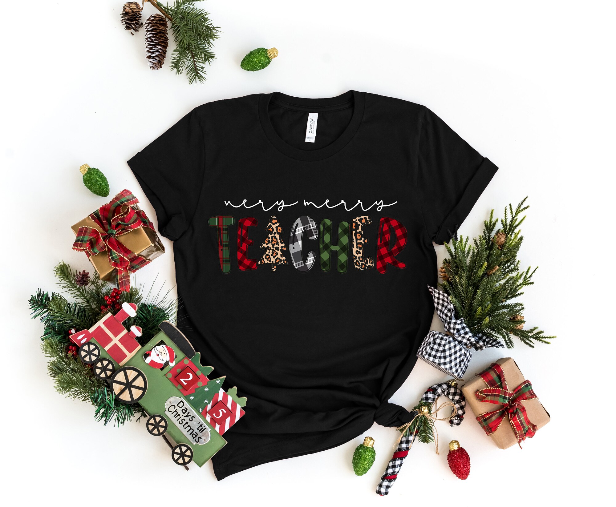 Very Merry Teacher Shirt | Christmas Gift for Teacher Holiday Spirit image 2