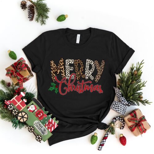 Merry Christmas Leopard Shirt | Love Y'all Family Tee image 0