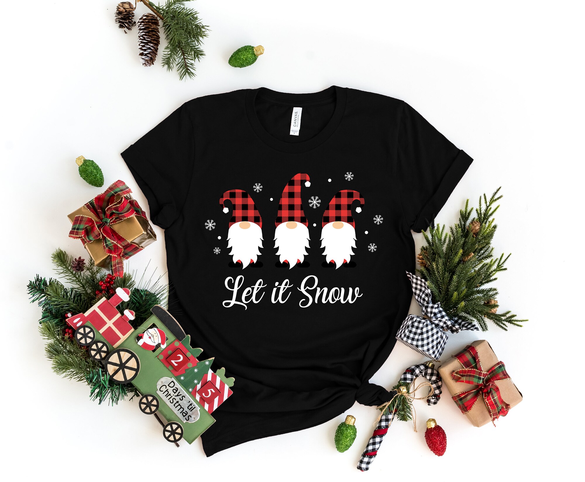 Let It Snow Christmas Gnomes Shirt | Merry Christmas & New Year Tee image 1