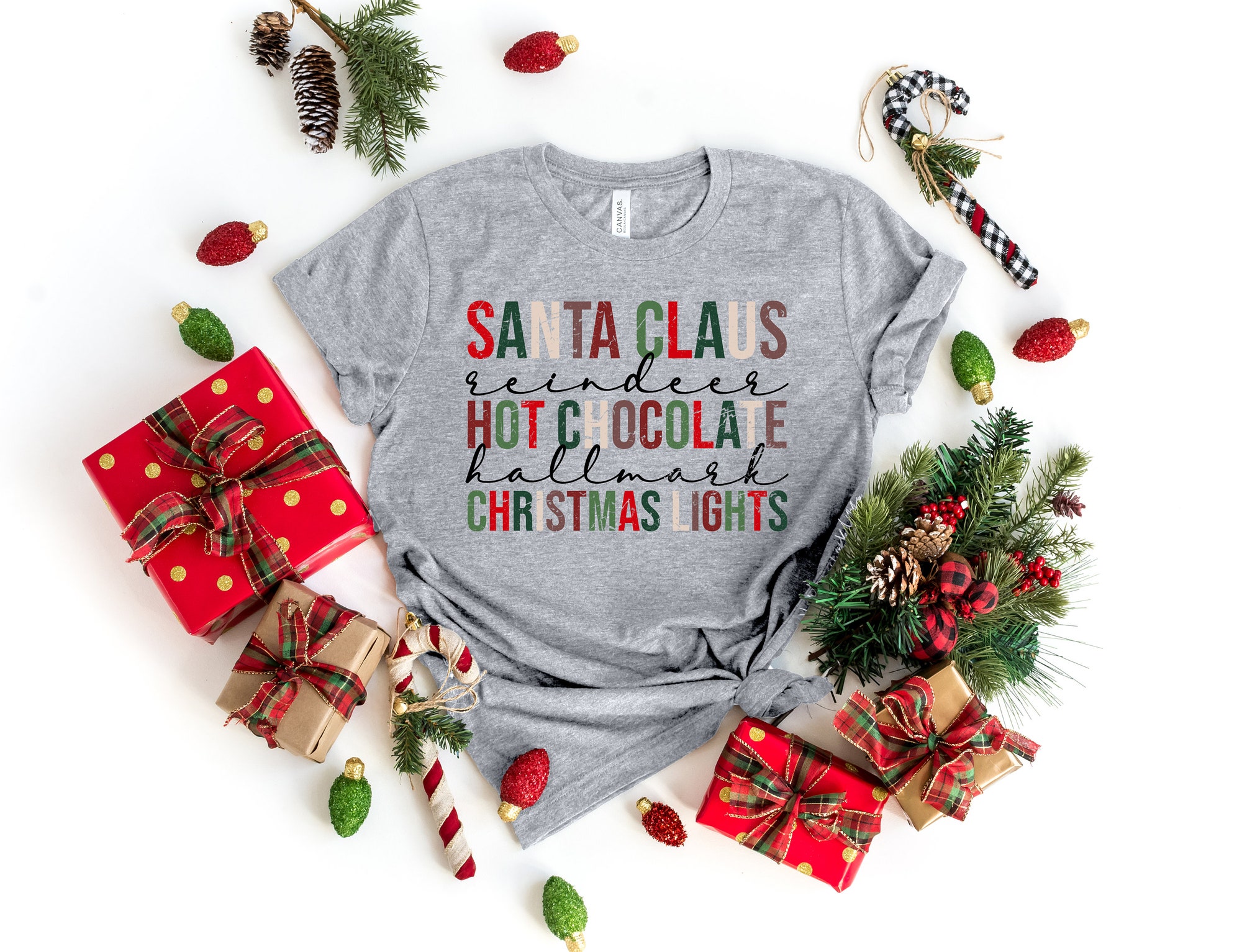 Santa Claus Shirt: Hot Chocolate Christmas Lights Tis The Season Tee image 2