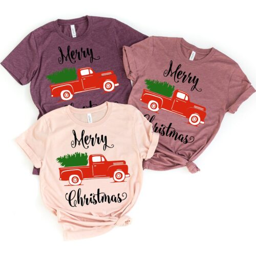 Christmas Red Vintage Truck Shirt: Family Holiday Gift Tee image 0