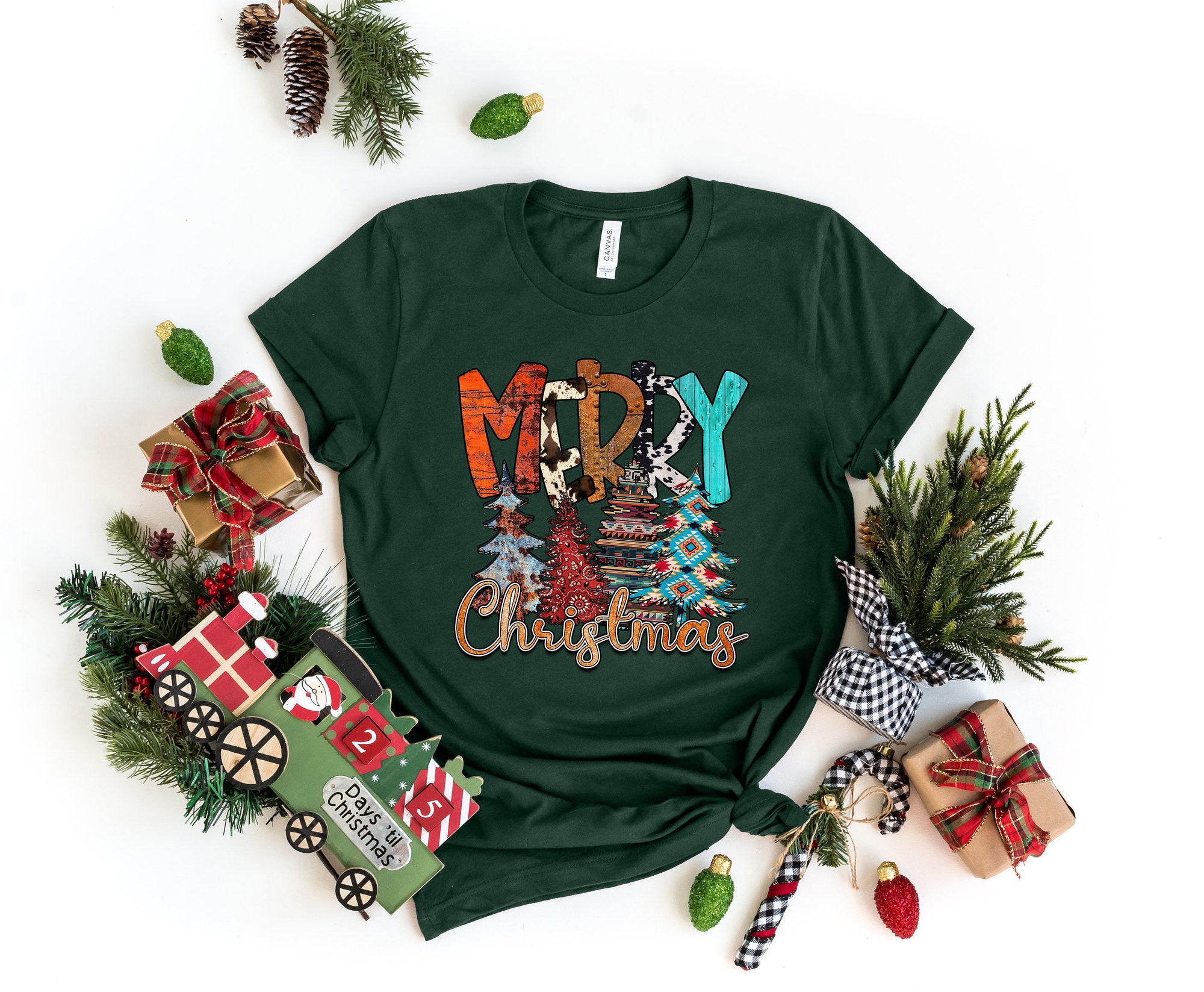 Merry Christmas Shirt: Tree Design Matching Family Tee image 3